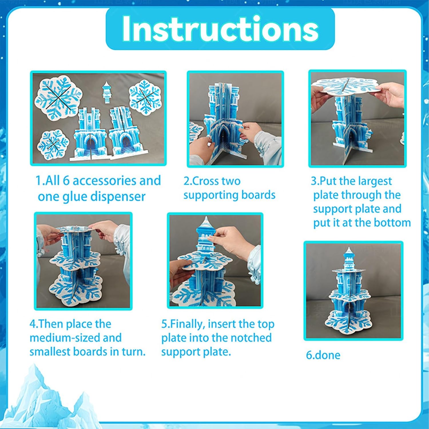 Frozen Birthday Party Decorations, 3-Tier Frozen Cupcake Stand with Snowflakes and Ice Castle Design for Winter Wonderland Theme, Baby Shower and Kids Frozen Party (Blue Snowflake)