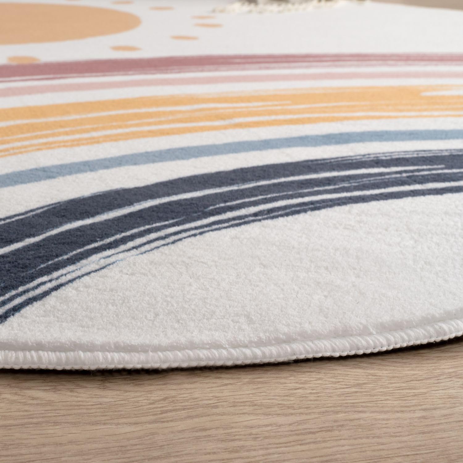 TT Home Tappeto Stanza Bambini Lavabile Arcobaleno Sole Moderno, Colore:Blu Giallo Rosa, Dimensione:100 cm tondo