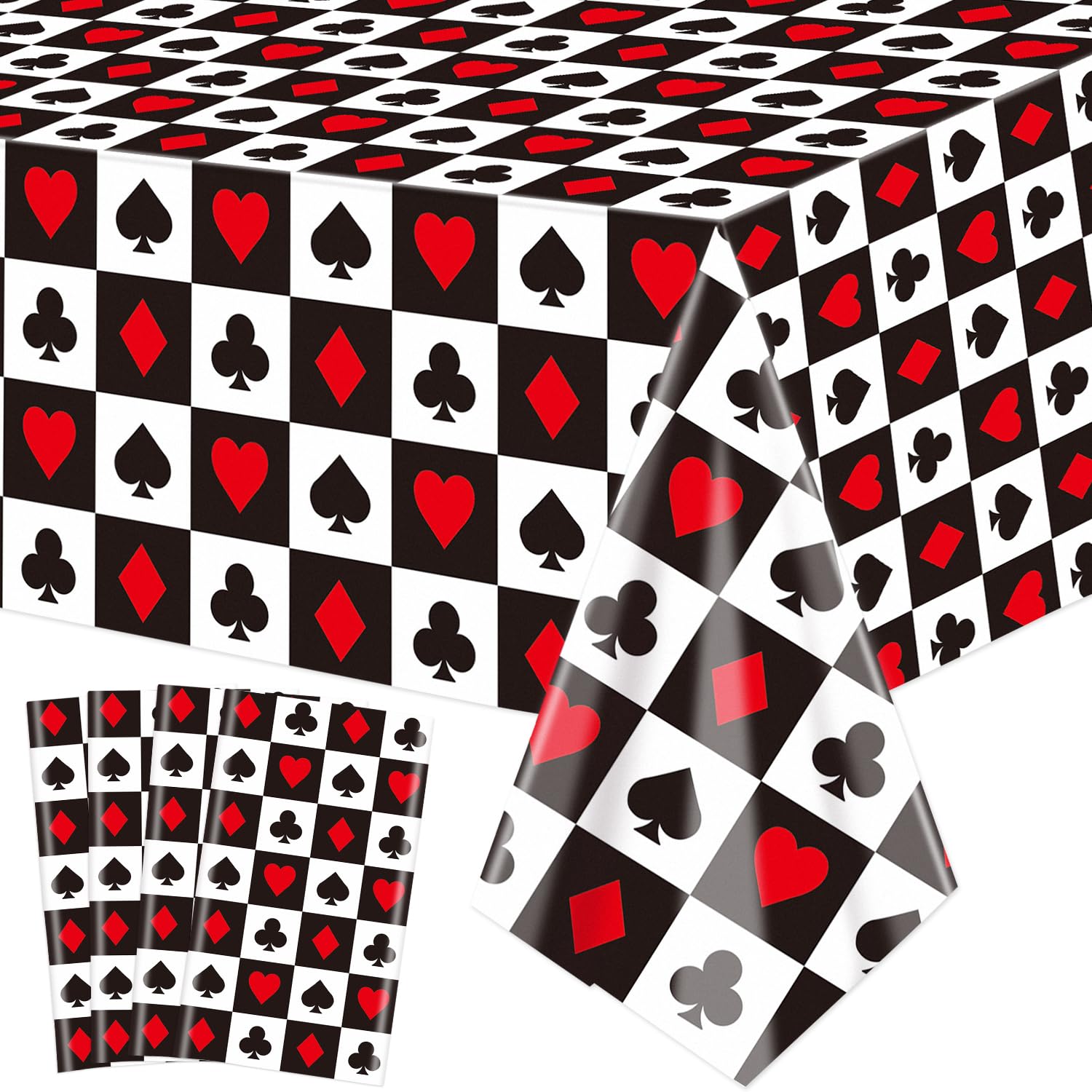 4Pcs Poker Table Covers, Rectangular Casino Theme Table Cloths for Picnic Birthday Playing Card Party Decorations, 51 x 86.6
