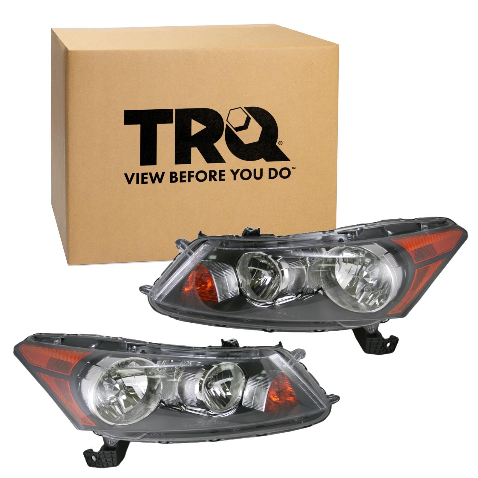 TRQ 2 Piece Headlight Assembly Set Halogen Driver &amp; Passenger Side Compatible with Honda Accord 2008-2012 HO2502130 HO2503130 33100TA0A01 33150TA0A01