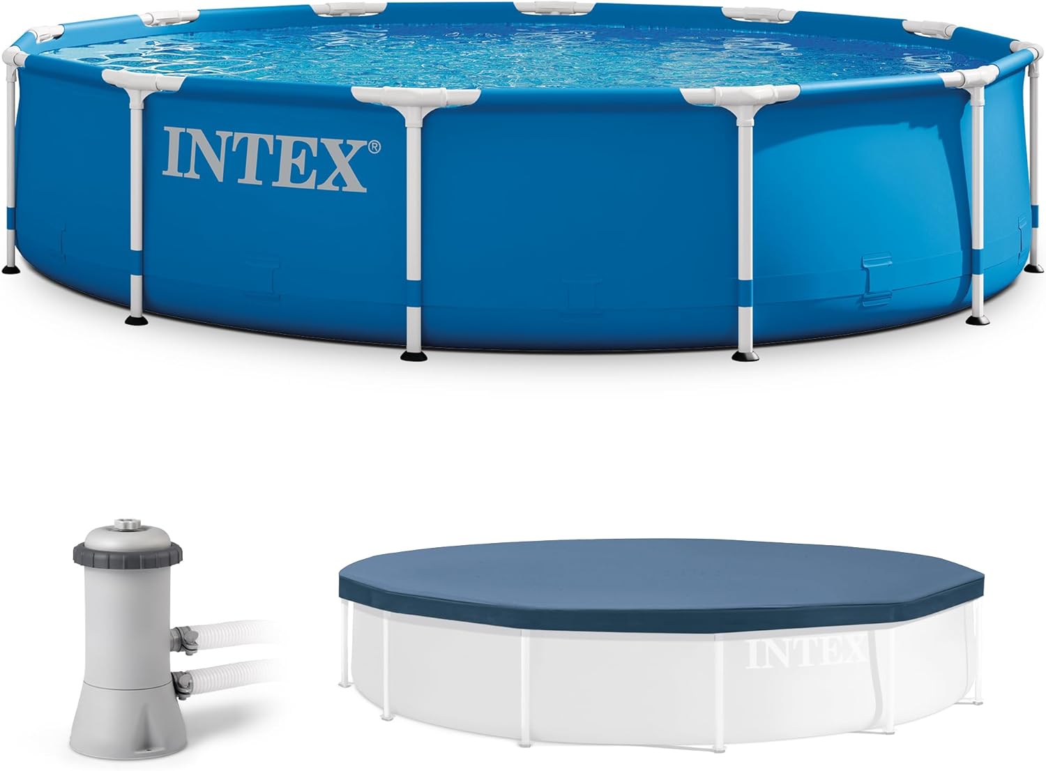 Intex 28211EH 12-Foot x 30-inch Metal Frame Round 6 Person Outdoor Above Ground Swimming Pool with GFCI Filter Pump and Pool Cover
