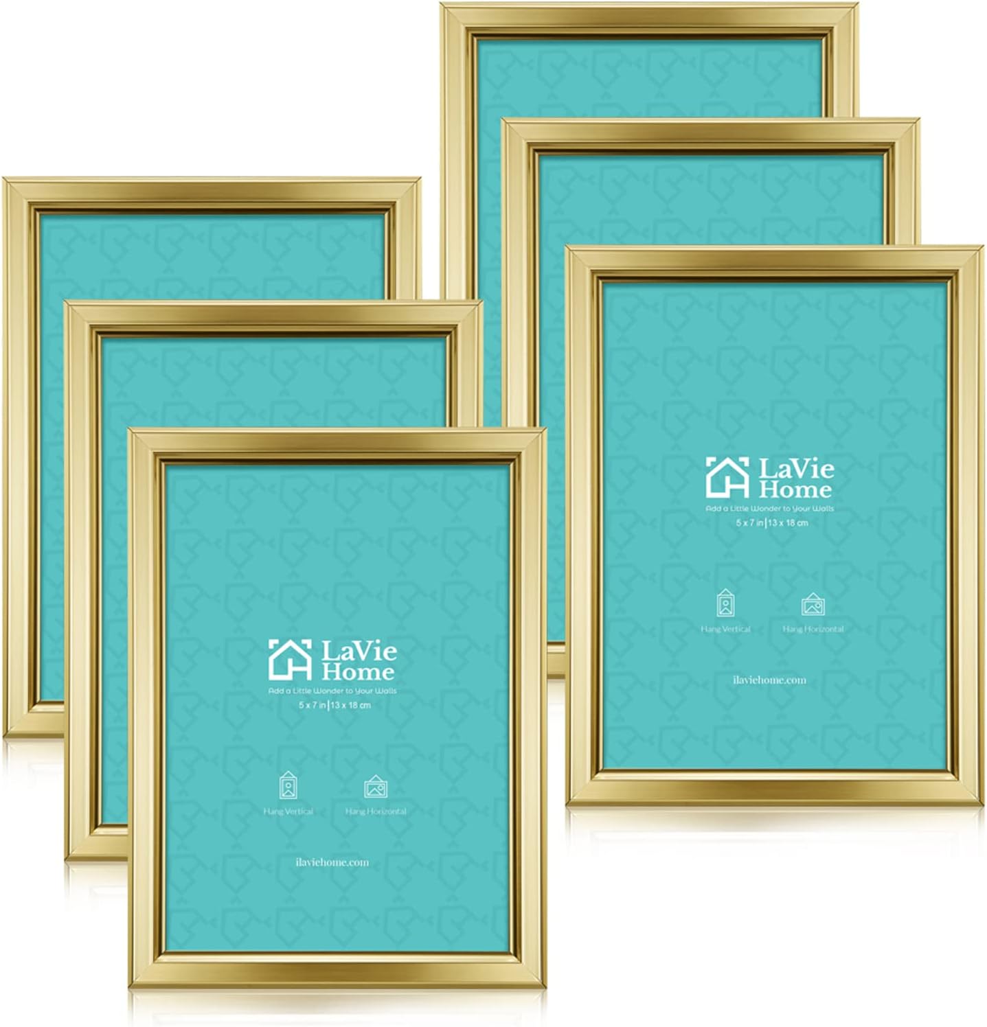 LaVie Home 5x7 Picture Frames (6 Pack, Gold) Simple
