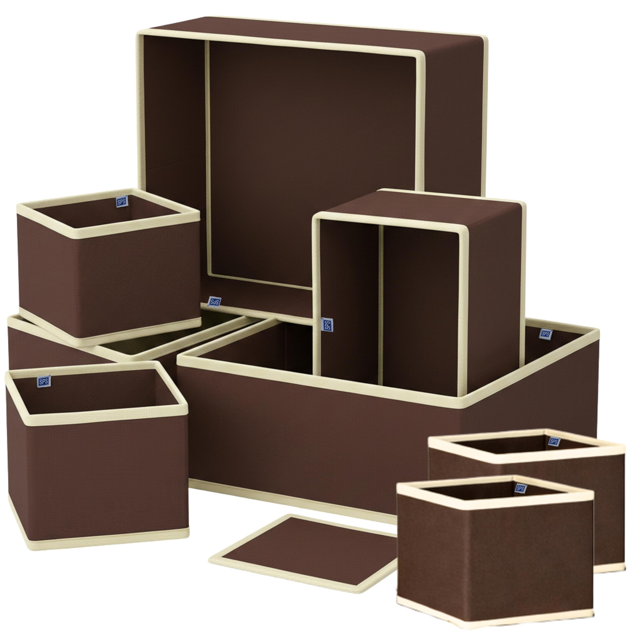 Skrill 8-Piece Foldable Cloth Storage Box Set | Odourless Cube Baskets, Bins & Dividers for Closet & Dresser Drawer Organization | Storage for Shirts, Pants, Underwear, Bras, Socks, Inners (Brown)