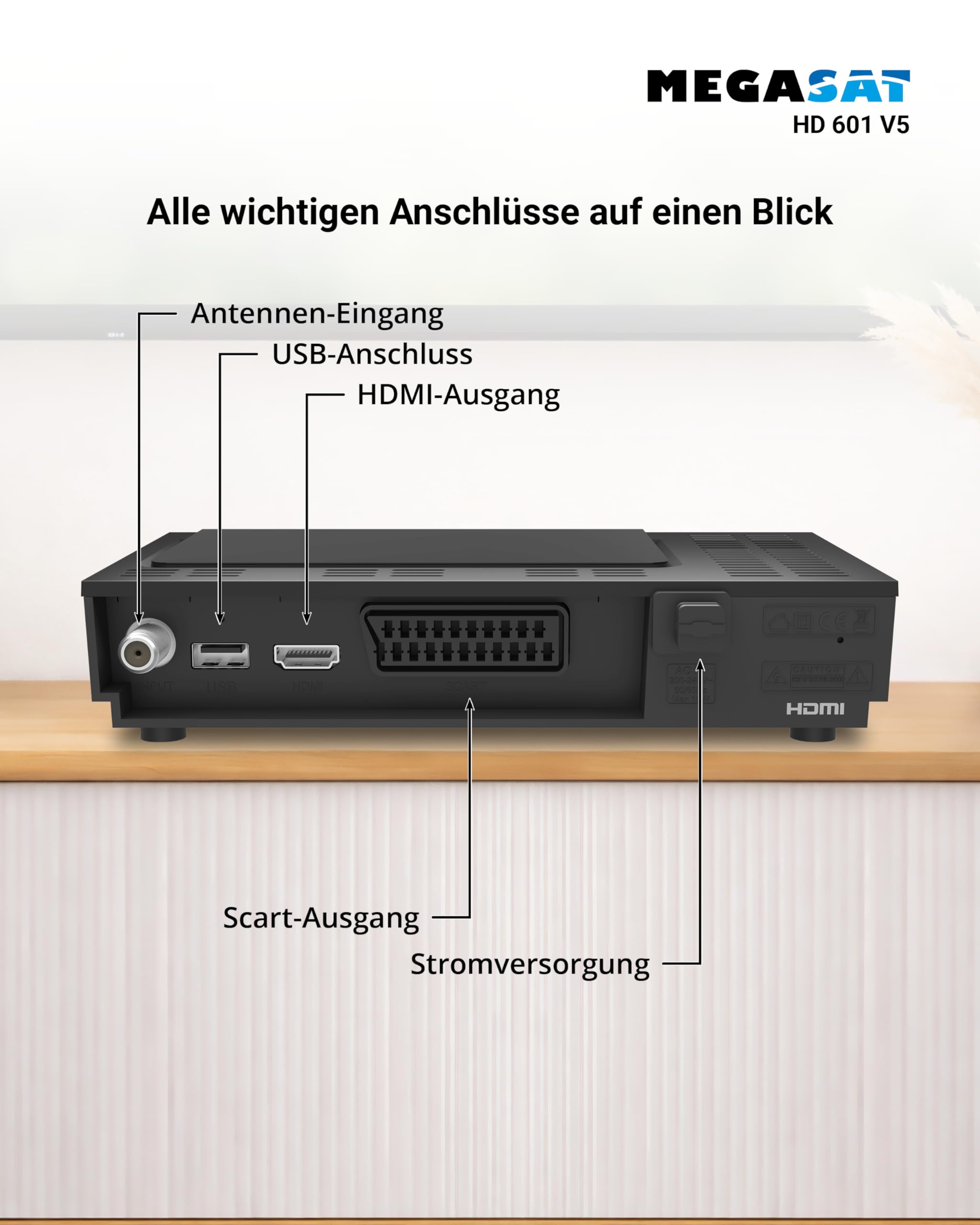 Megasat HD 601 V5 – HD Sat-Receiver, HDMI, SCART – Schwarz | Für alle frei empfangbaren Sender, USB-Mediaplayer, Display