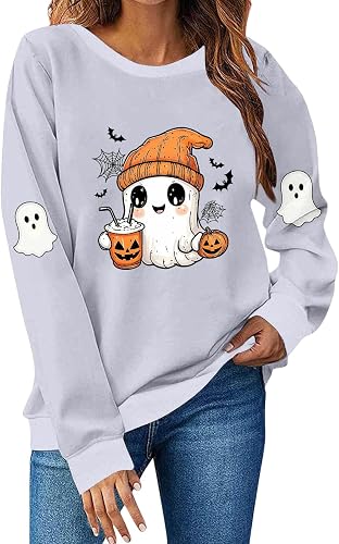 Halloween Sweatshirt for Women Halloween Ghost Crewneck Swea