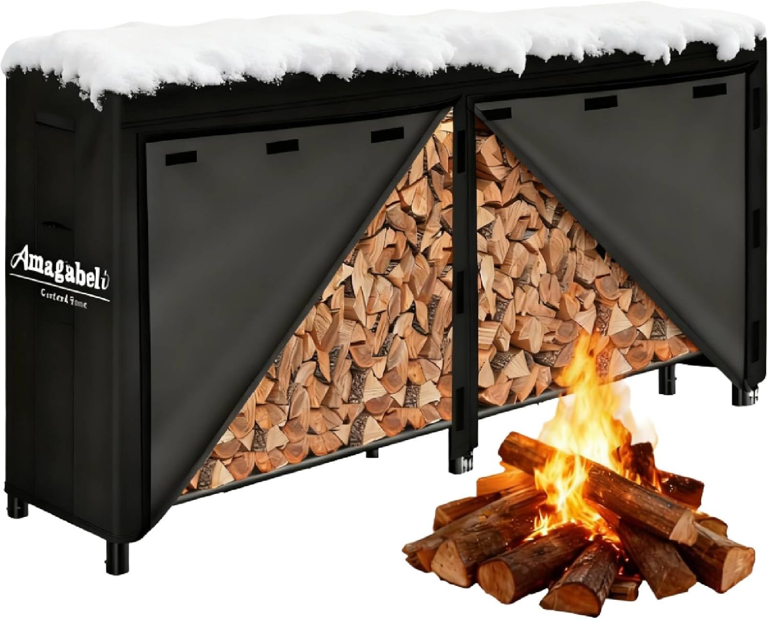 Amagabeli 8ft Firewood Log Rack with Cover Outdoor Heavy Duty Firewood Rack With Weather Resistant 600D Oxford Fabric Cover Indoor Outdoor Wood Racks for Fire Wood Holder