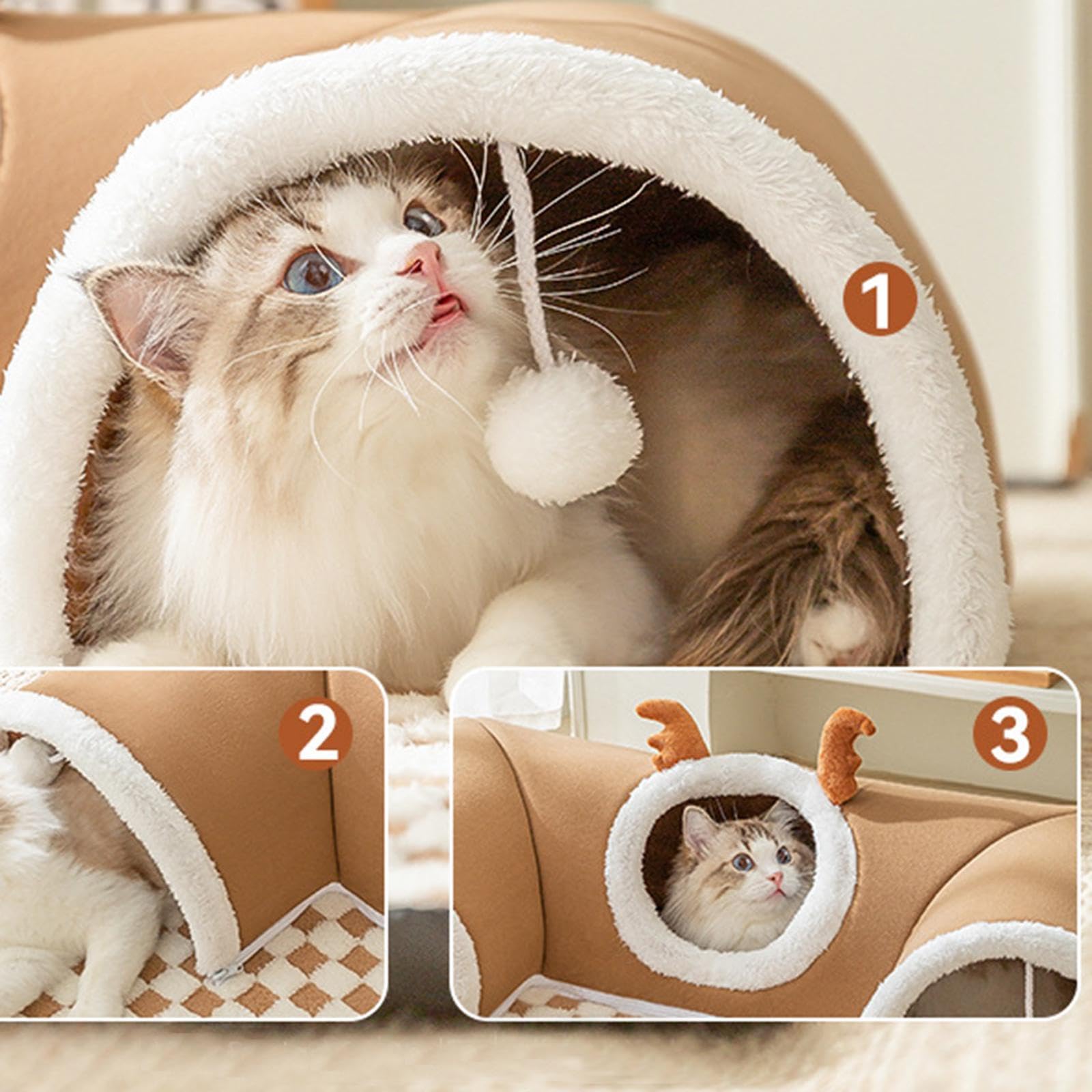 Tunnel en Forme de U pour Chats, Cachette et Centre de Jeu Interactif pour Petits Animaux, Chatons et Lapins, Marron S