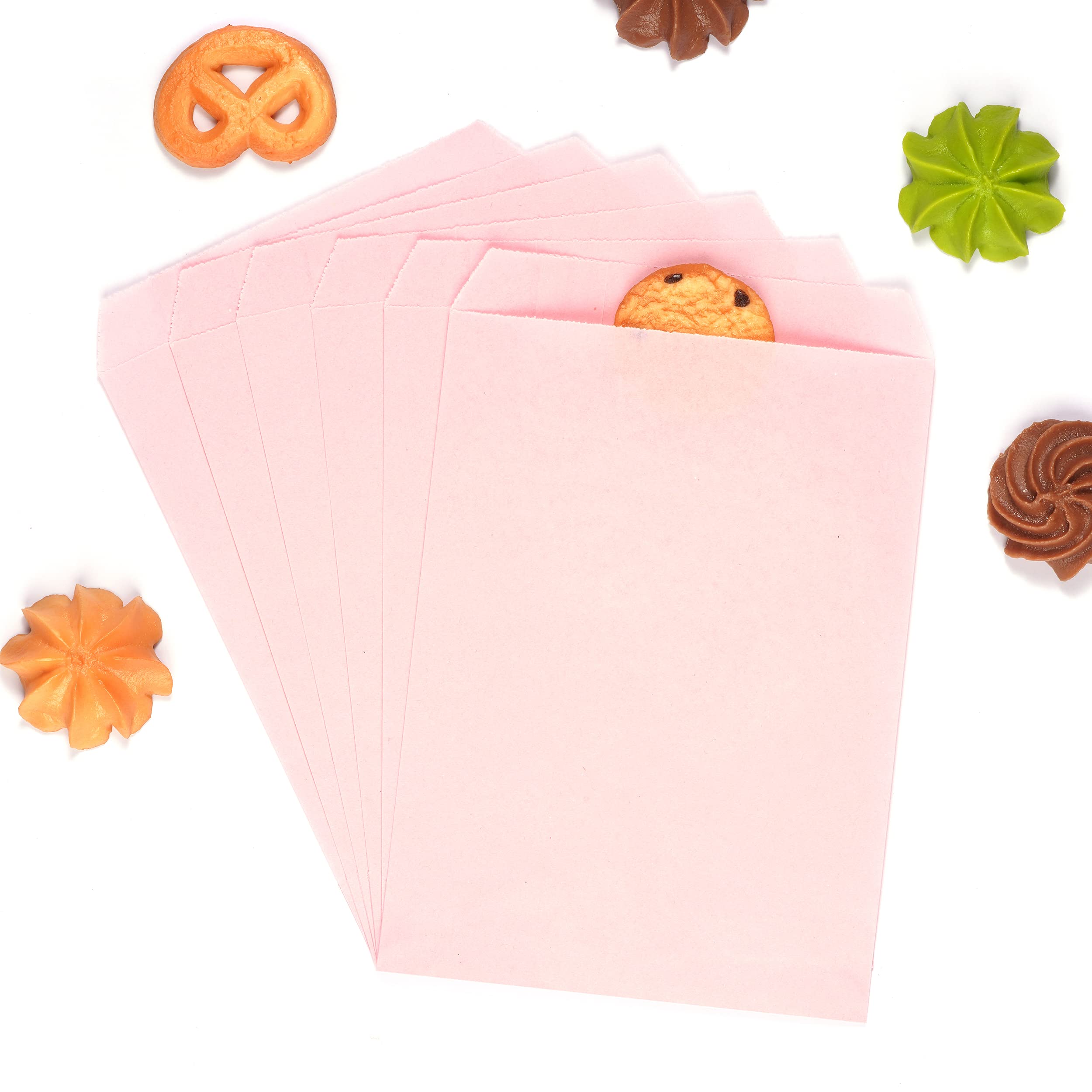 Quotidian Pink Flat Medium Kraft Paper Bags 5" x 7" (13 x 17.8cm) Pack of 100 - Treat Dessert Soap Wedding Party Favor