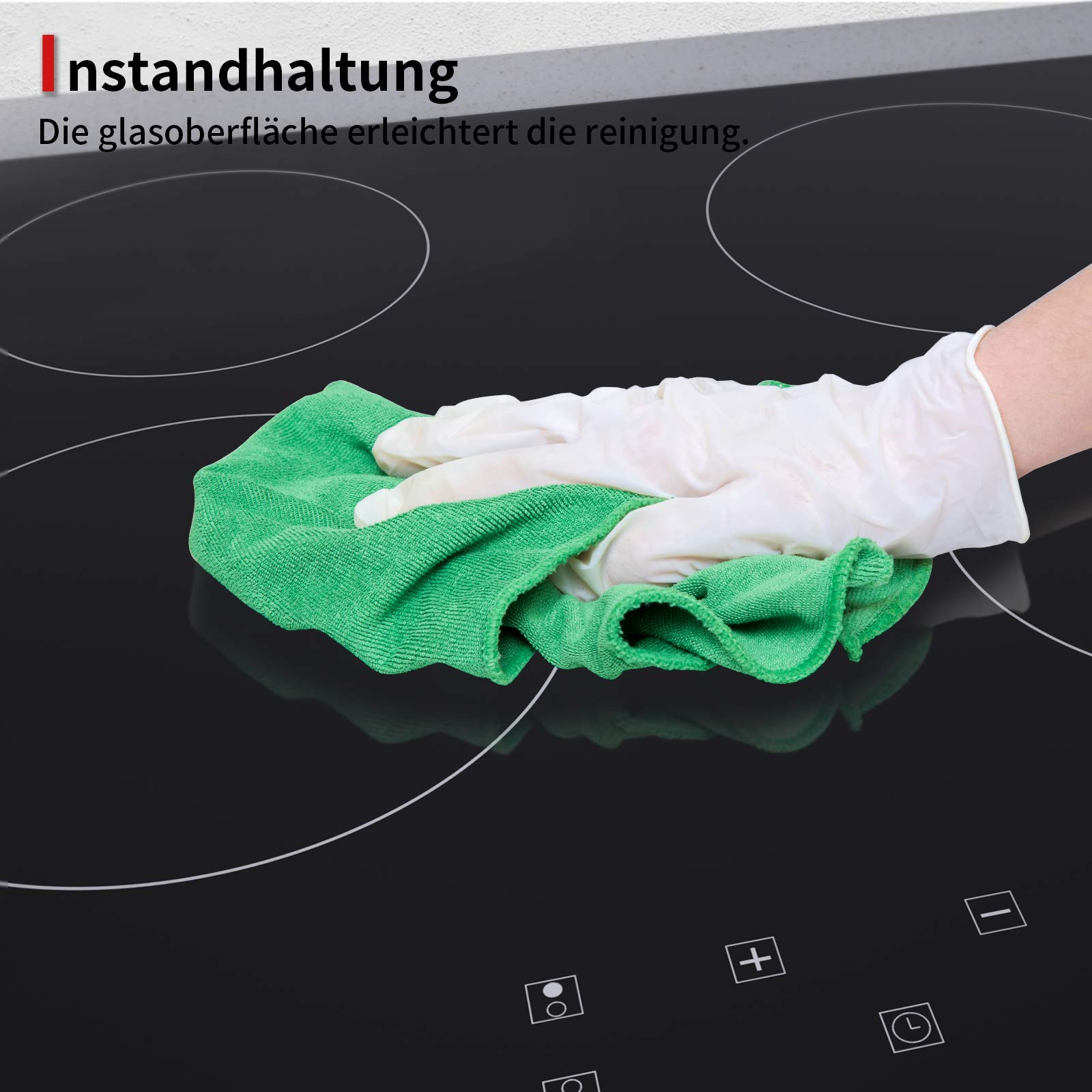 IsEasy Płyta grzewcza ze szkła ceramicznego, 6000W 59cm, 4 strefy gotowania, okablowanie, wbudowana elektryczna niezależna bezramowa, 9 poziomów grzania, pasuje do większości garnków