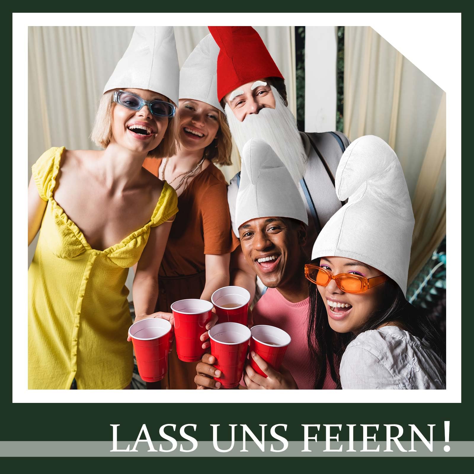 Jadive Zwergenmützen mit Bart und Augenbrauen Elfenhut Zwergen Zipfelmützen Gnome Mütze Wichtelmütze Lustiges Gruppen Kostüm für Karneval Halloween Weihnachten