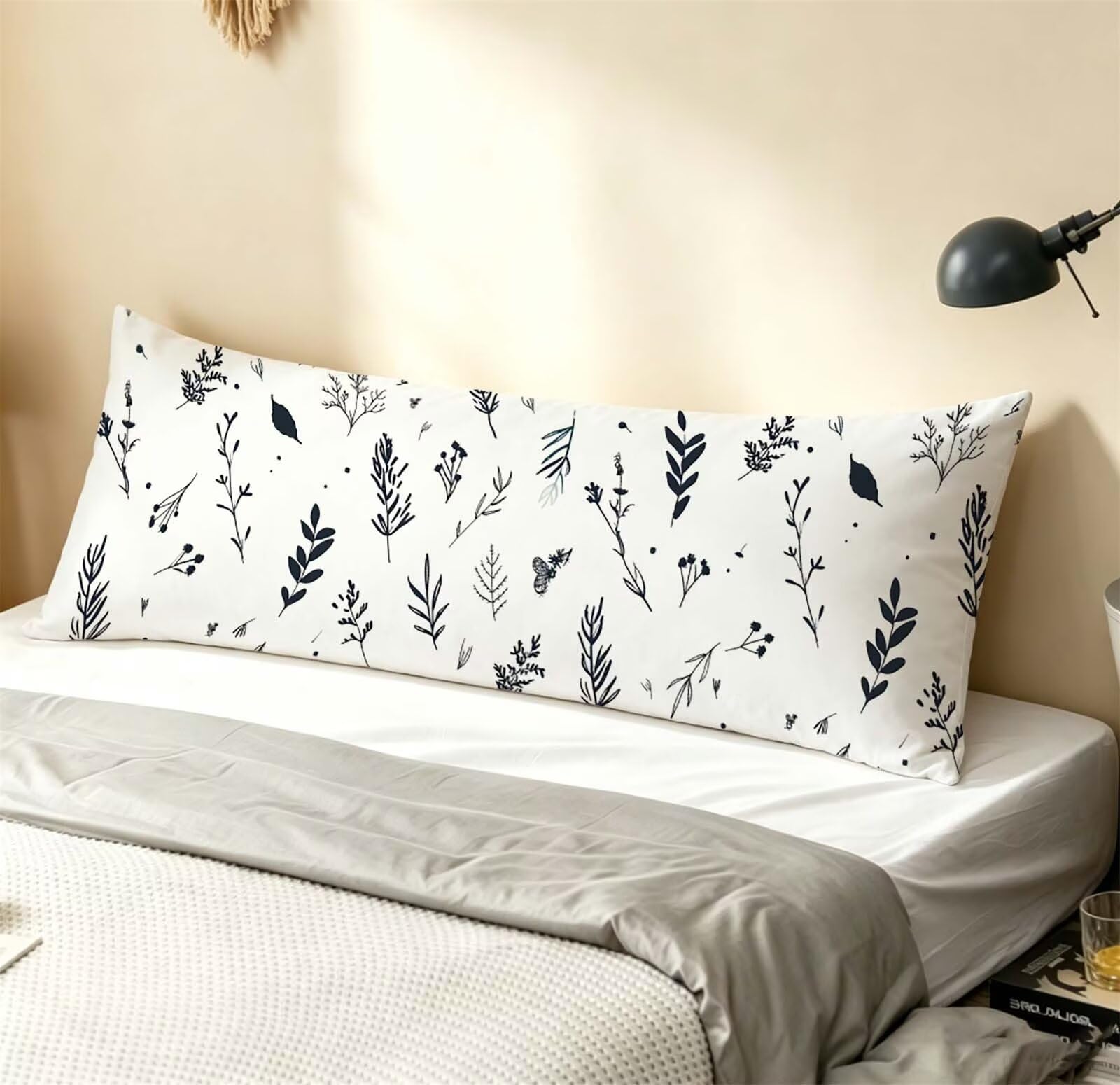 Bianco-7 Federe Cuscino Letto 50 x 150 cm, Grande Cuscini per Divano Lino, | Doppia Faccia Stampa, Fiore Fodera per Cuscino Decorativa, con Cerniera, Cuscino per Dormire Sul Fianco j-12