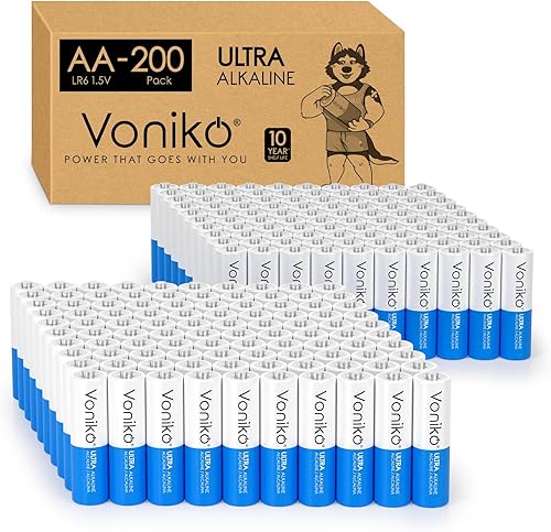 Voniko - BaterĂas AA de grado prĂ©mium - (paquete de 200) - BaterĂa alcalina doble A - BaterĂas ultra duraderas, a prueba de fugas de 1.5 V - Vida Voniko - BaterĂas AA de grado prĂ©mium - (paquete de 200) - BaterĂa alcalina doble A - BaterĂas ultra duraderas, a prueba de fugas de 1.5 V - Vida