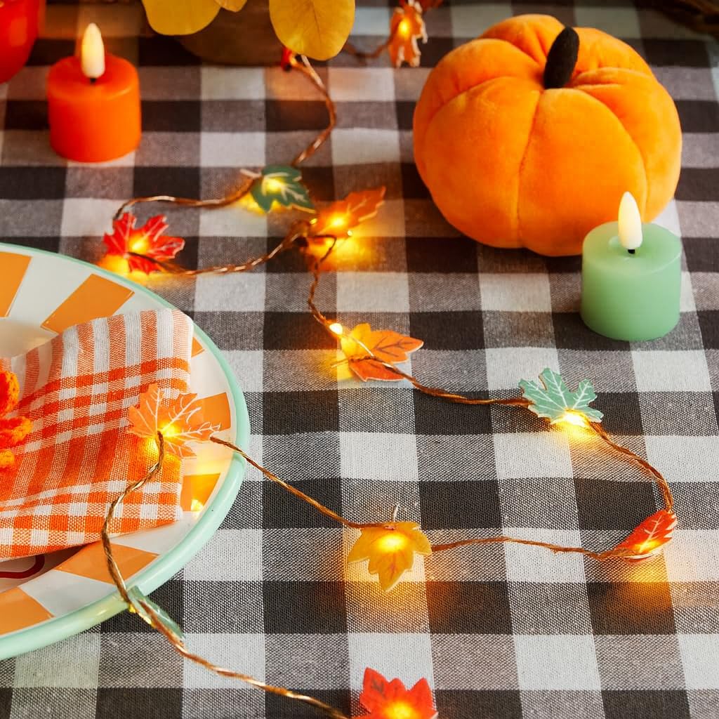 Talking Tables Indoor LED String Lights Warm Glow – Batteries Not Included – Autumnal Table Home Decor, Festive Christmas Decorations – 16 Felt Leaves, 2m Light Length
