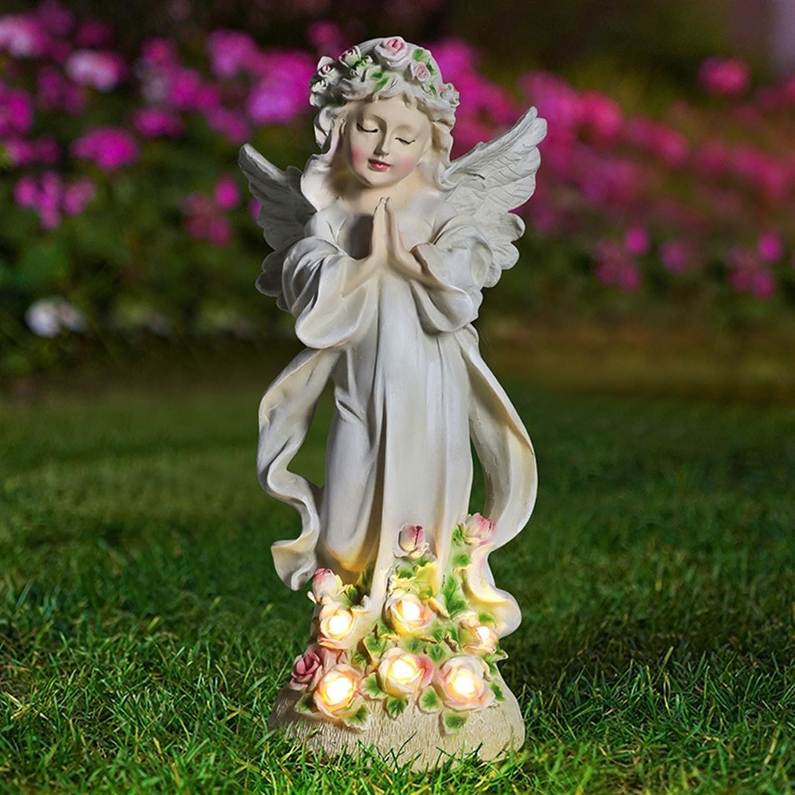 HABITZ Fata Dei Fiori Statua Solare Caratteristiche Dell'acqua Ornamenti Da Giardino Decorazioni Esterni Statue Di Angeli In Resina Impermeabile Squisita Della Ragazza Angelo Atmosfera In Resina(1)