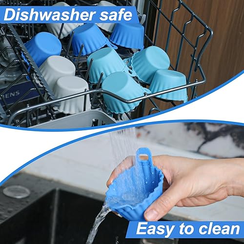 Miniatura 7 de Koluti Paquete de 12 moldes de silicona antiadherentes para hornear magdalenas, moldes reutilizables con doble asa, sin BPA, mini forro redondo para