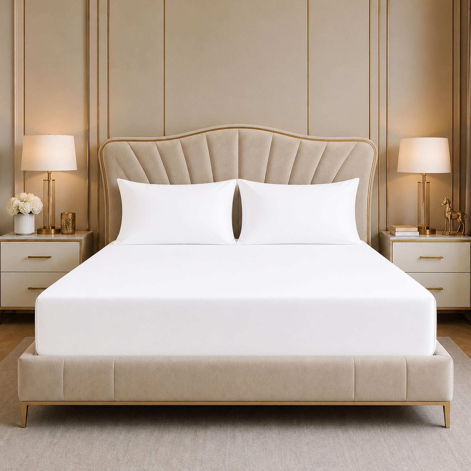Reliancebedding White 3Pcs Double Fitted Sheet Set, 400Tc Egyptian Cotton, 35Cm Depth