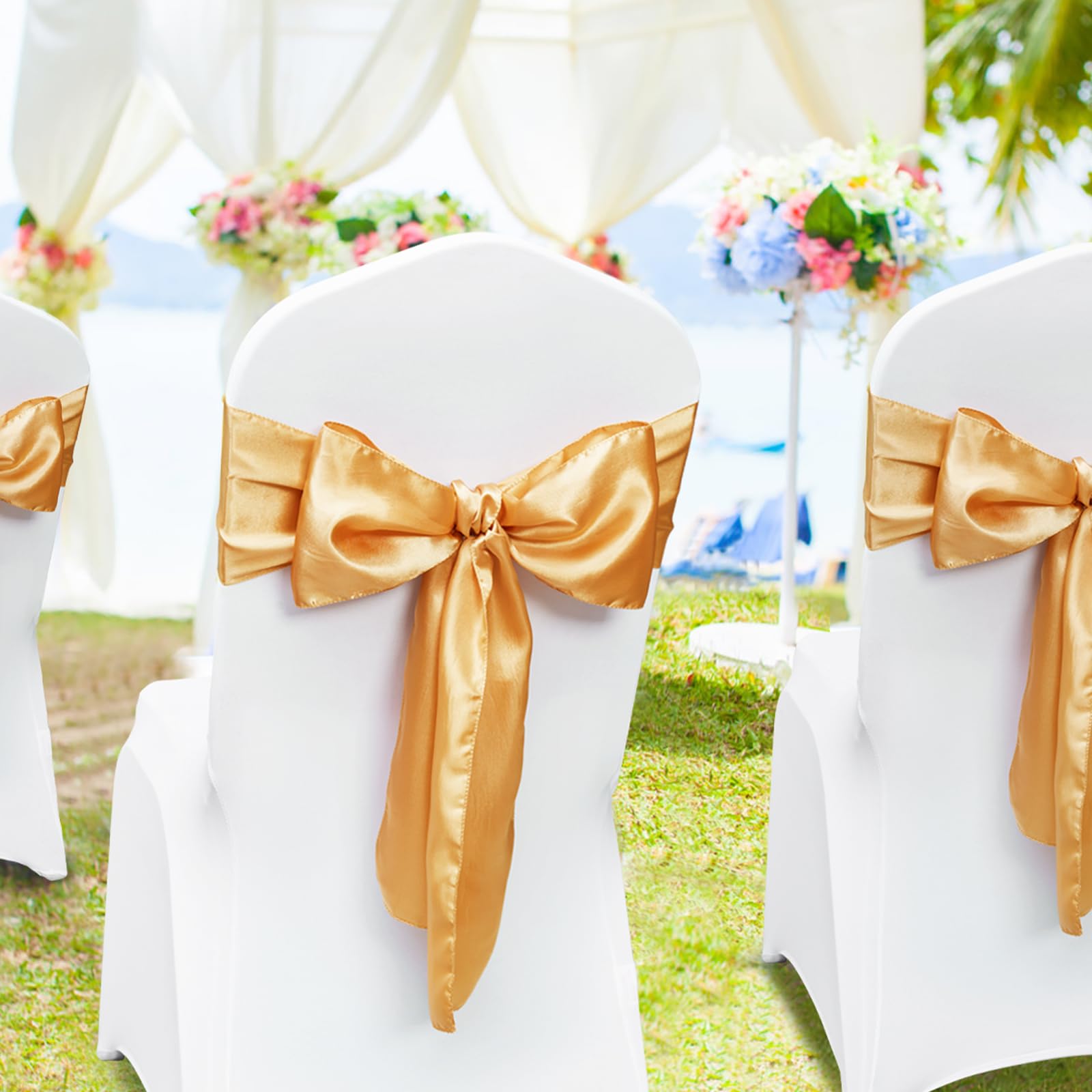 VEVOR Fundas Elásticas de Spandex para Sillas, 50 Piezas Doradas, Decoración para Bodas y Fiestas