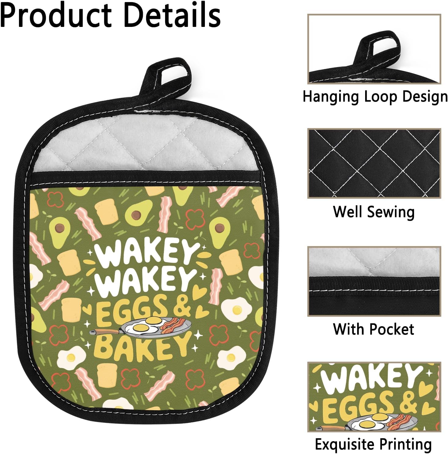 MBMSO Funny Breakfast Oven Mitts Bacon and Eggs Kitchen Accessories Pot Holders Avocado Lover Gift Hot Pads for Kitchen Décor (Eggs&Bakey Holder)