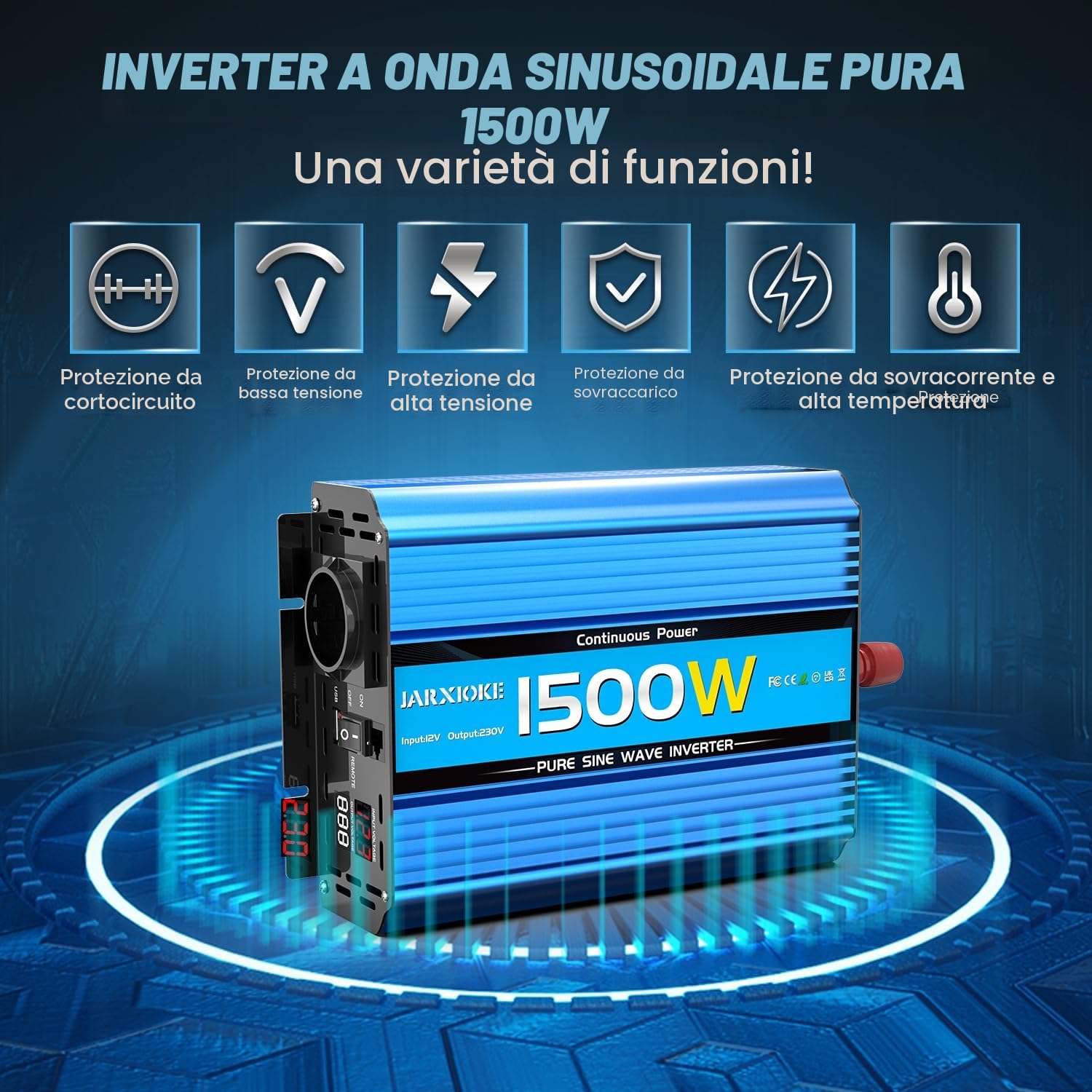 1500W/3000W Inverter 12v 220v Onda Pura Invertitore di Potenza 12v 220V/230V Trasformatore di Potenza Convertitore - Telecomando & USB & EU Presa per Auto Camper Barca