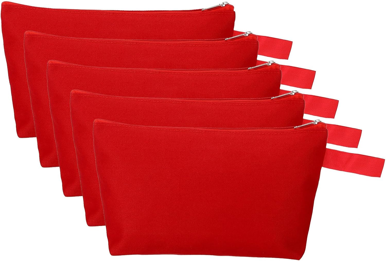 PATIKIL 9.1 x 5.1 Canvas Makeup Bags with Strap, 5 Pack Pencil Multipurpose Cosmetic Zipper Bag Case Travel Toiletry Storage Pouch Organizer for Home Office, Red