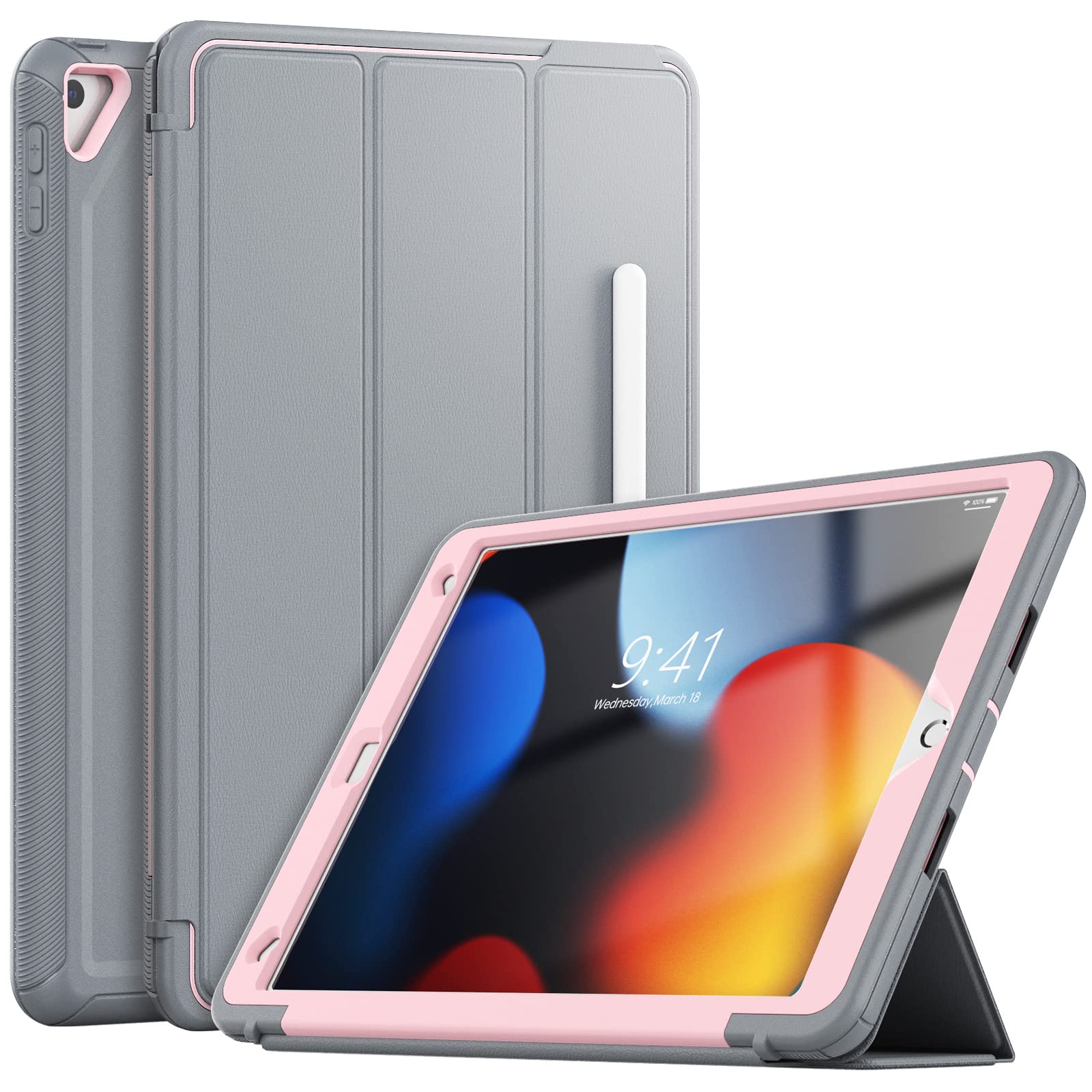 SEYMCY Case for iPad 9th/8th/7th Generation 10.2 inch, Full-body Shockproof Fall Case for iPad 10.2", Trifold Stand, Auto Sleep/Wake, Pencil Holder for iPad 10.2 inch Cover 2021/2020/2019, Pink