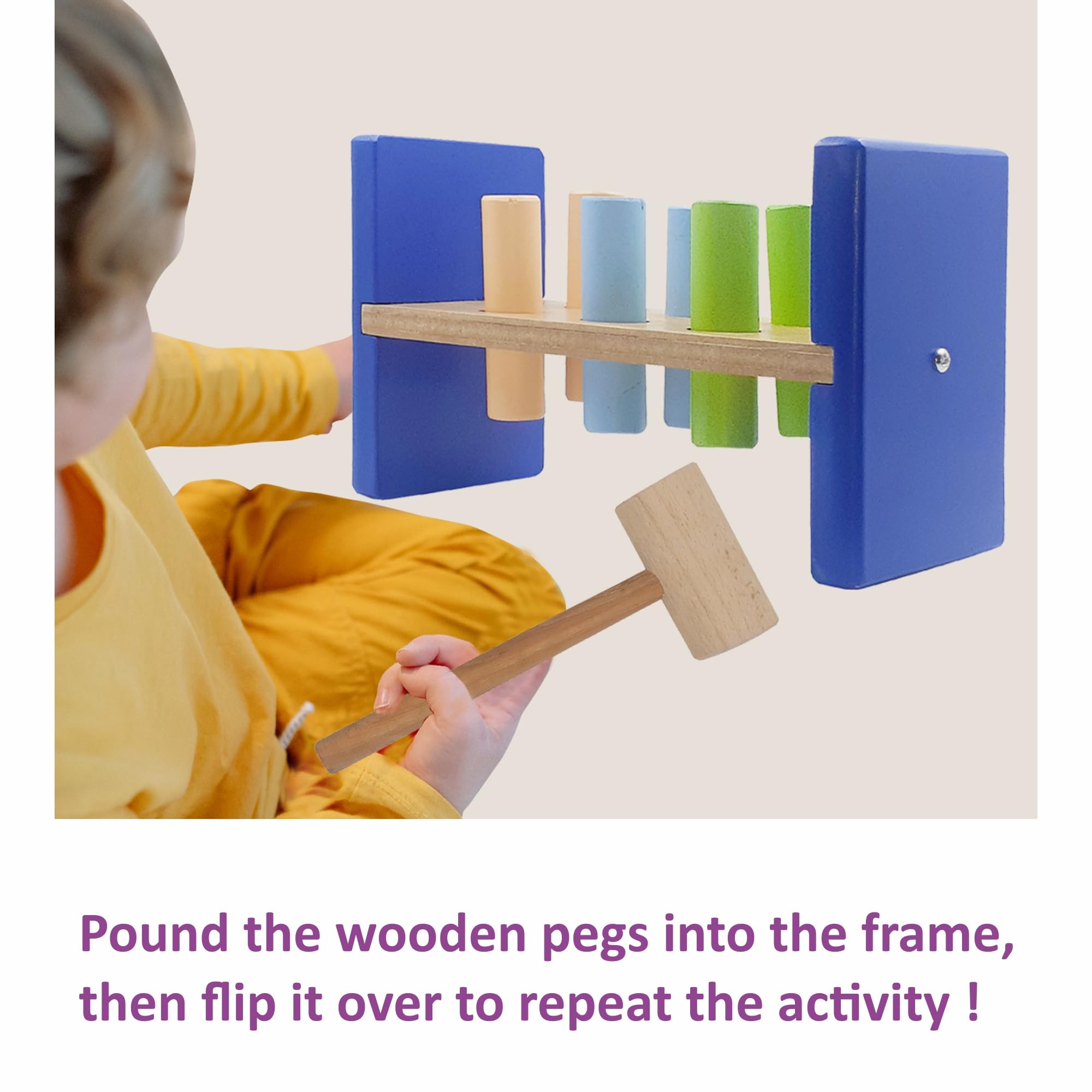 Tantrums Cobbler Bench 6 Pegs with Hammer to Build Hand Eye Concentration Motor Skills Cause and Effect (Multicolor Pieces) - Kids - Image 7 thumbnail
