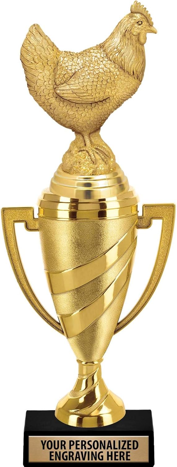 Crown Awards Chicken Trophy, 14" Gold Cup Chicken Trophies with Free Personalization
