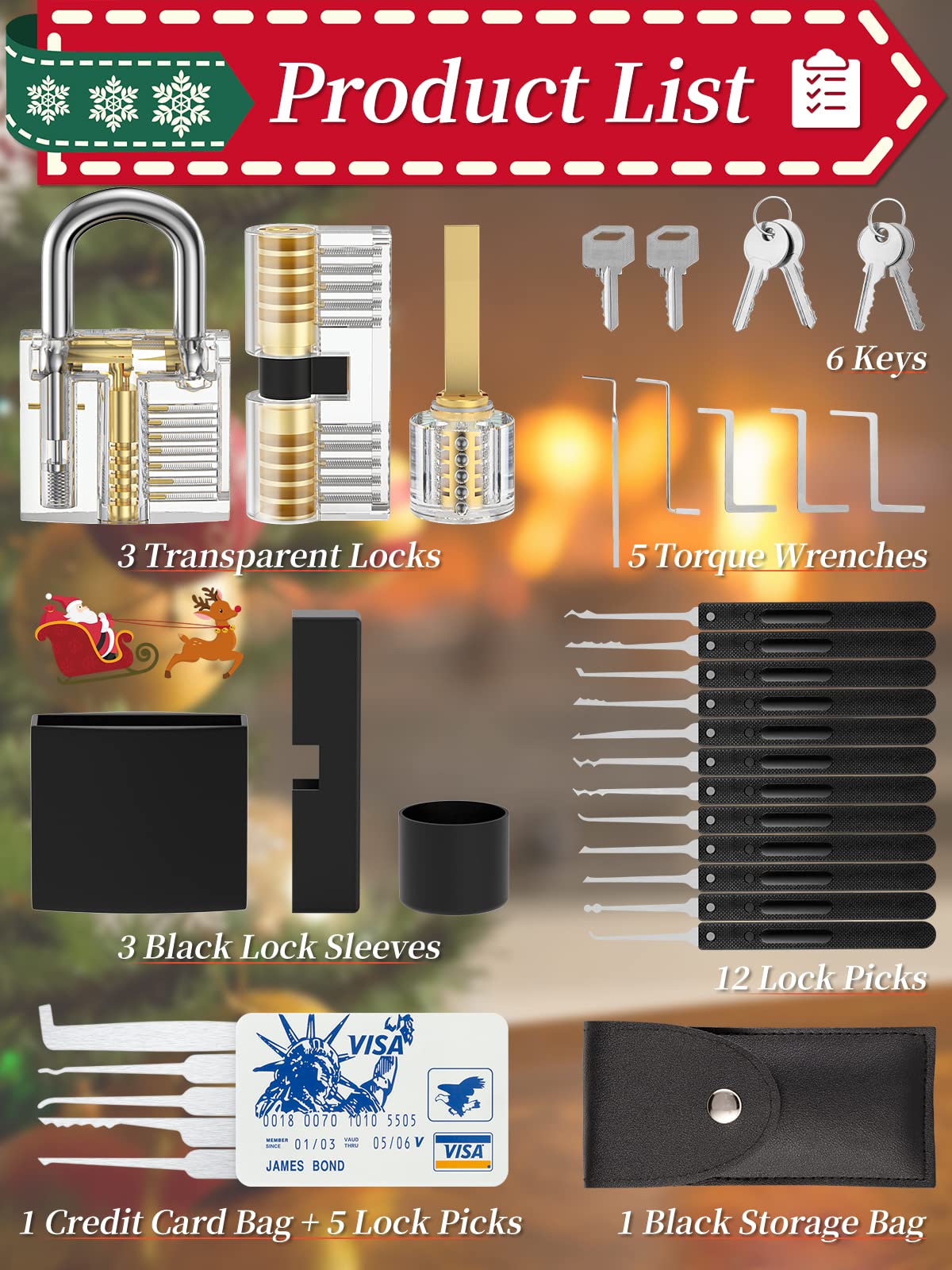 FAHEFANA 30-pièces Kit Crochetage Serrure, [Débutant Amical & 2023 Mis à Jour] Kit de Crochetage avec 3 Serrures Transparentes, Guide D'ouverture de Serrure pour Débutants et Professionnels
