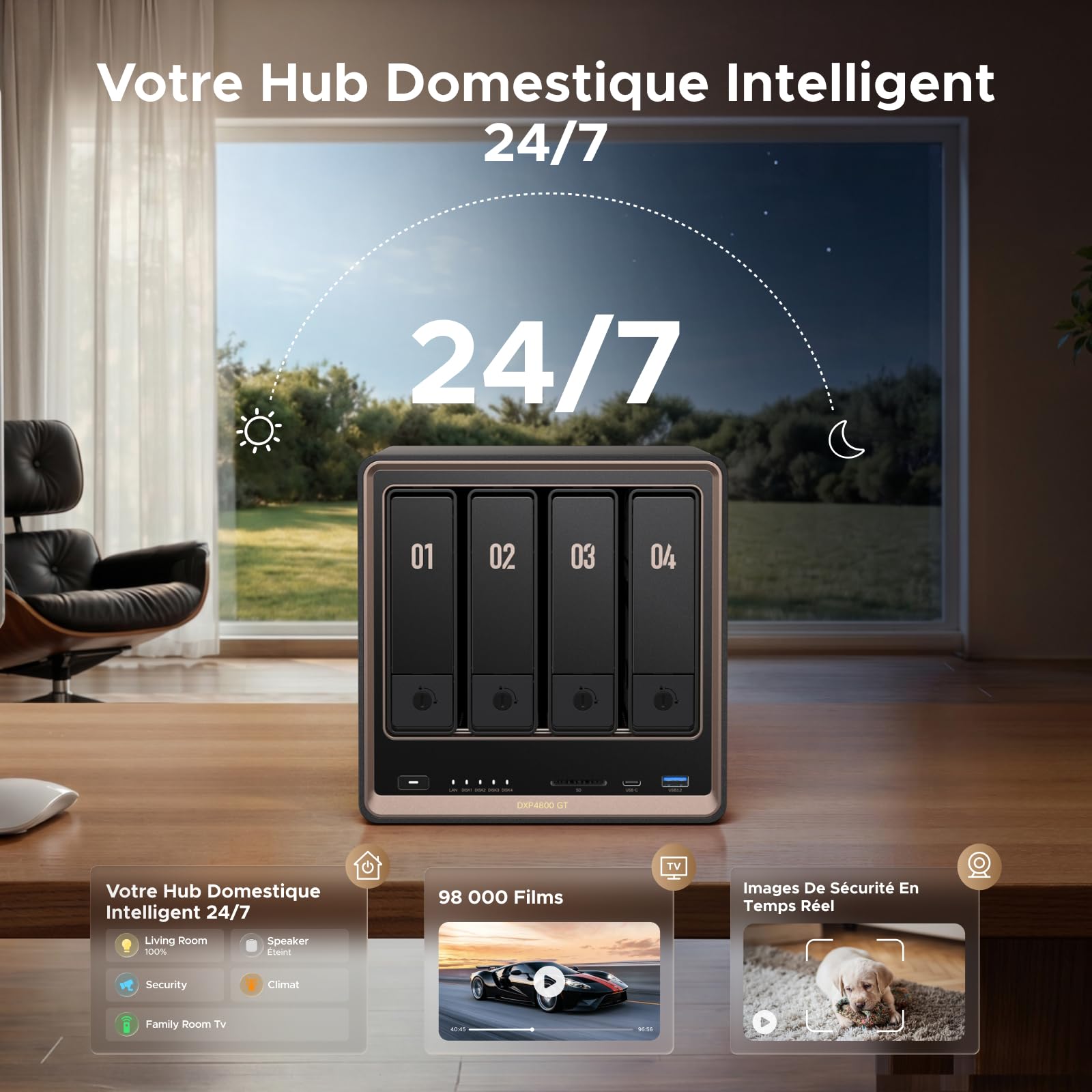 UGREEN NASync DXP4800 GT NAS 4 Baies Double LAN 10GbE AMD Ryzen R2514 8 Go RAM ECC M.2 NVMe HDMI 4K