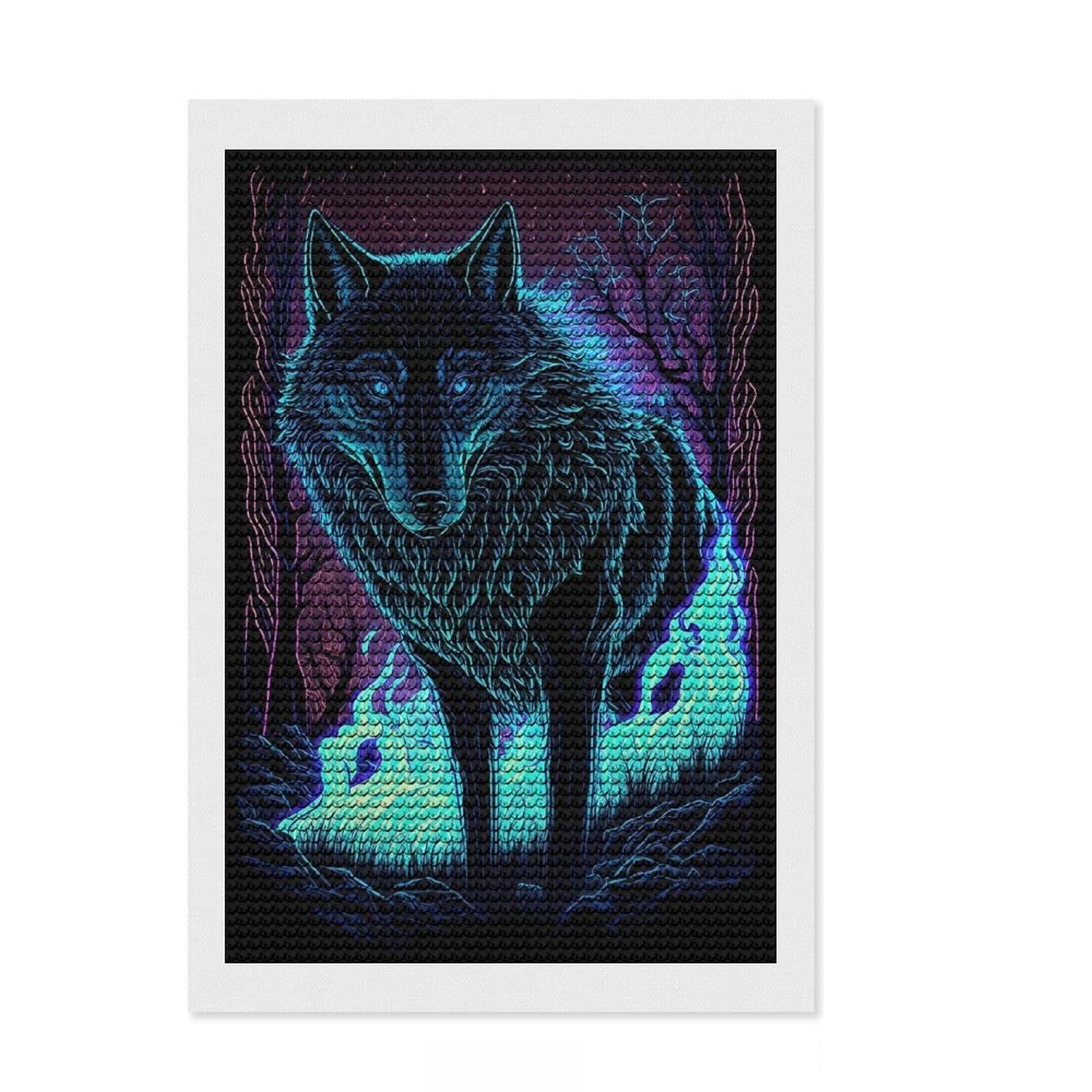 Junmoney Wolf Spirit Diamond Art Kit 8"x12", for Craft Lovers, Modern Decor, Calming Craft to Unwind, Birthday Gift, Easy to Enjoy