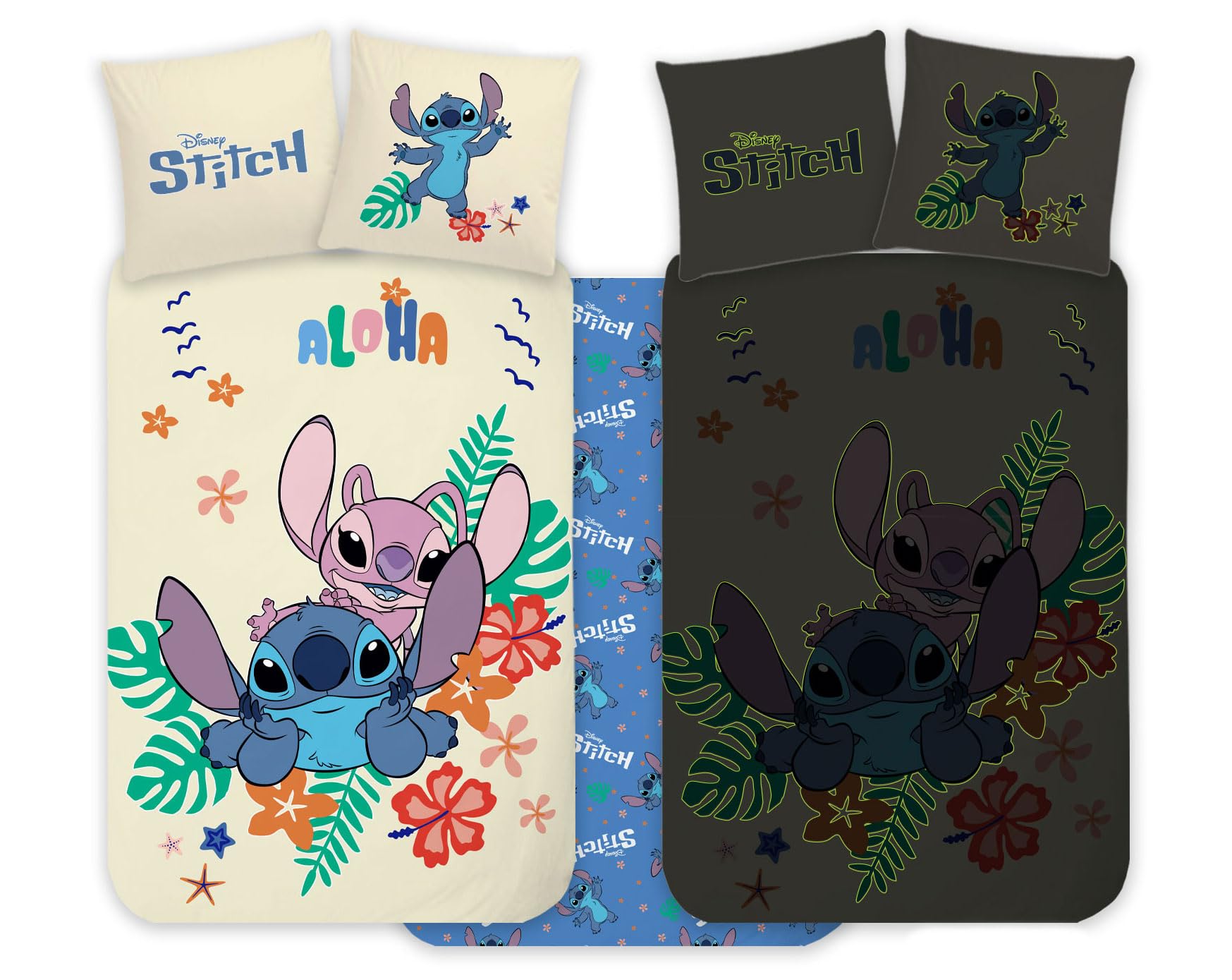 Brandmac Men's Multicolor Stitch & Angel Cot Bedlinen Set 100X135 Cm With Pillowcase 40X60 Cm, 100% Cotton | Glow-In-The-Dark Style Baby Bedding Set Perfect For Kids | Stitch & Angel Reversible Cot Bedding Boys & Girls