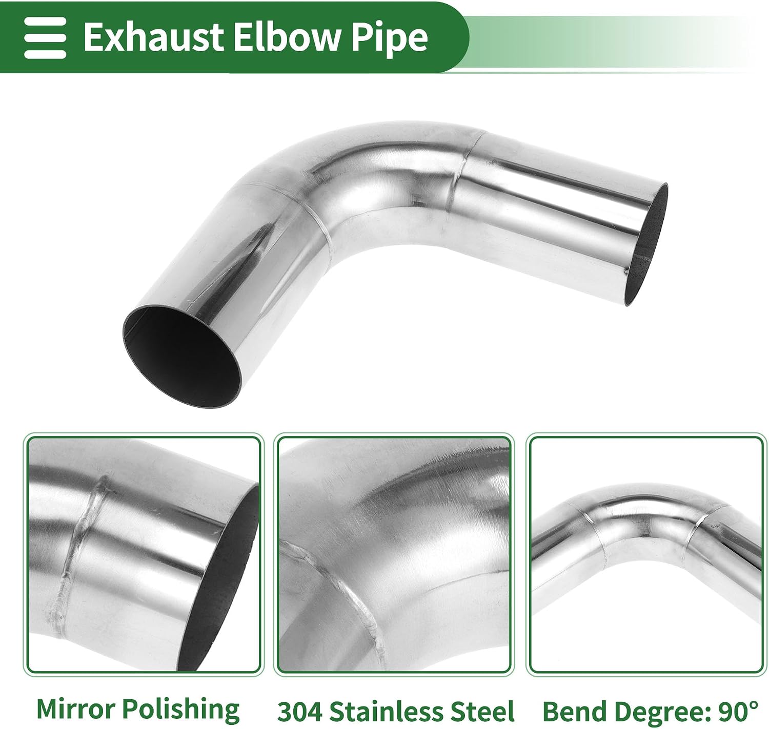 Motoforti 90 Degree Mandrel Exhaust Pipe DIY Custom Car Modified Exhaust Pipe Tubing Piping 64mm/2.5" OD 150mm/5.91" Length 304 Stainless Steel Silver Tone
