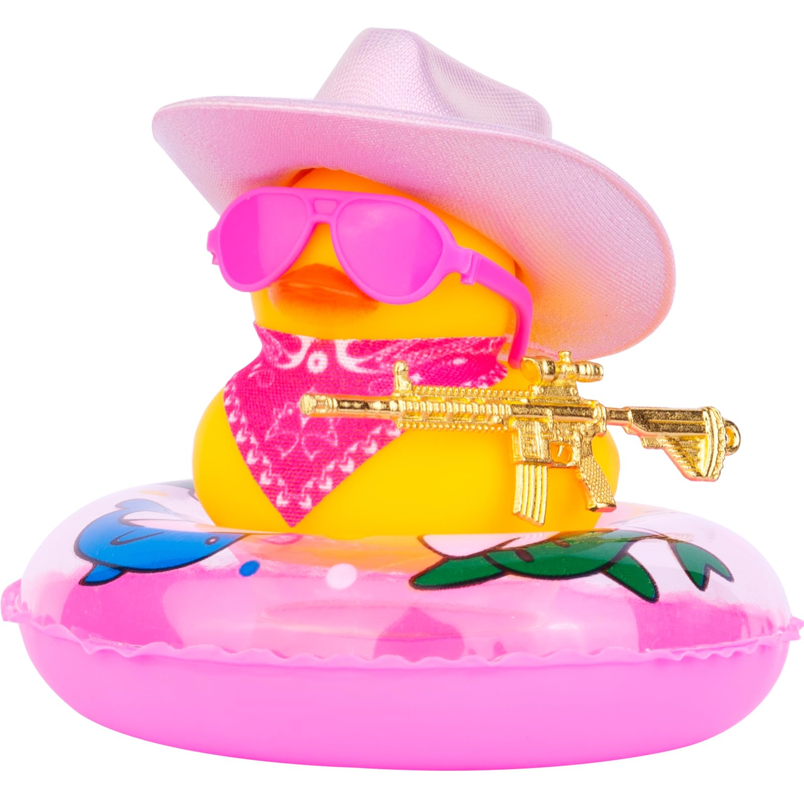 MuMyer Cowboy Rubber Duck Car Ornament, Yellow Duck Car Dashboard Decoration Accessories with Mini Cowboy Hat Swim Ring Scarf, Cool Prop and Sunglasses(CC10)