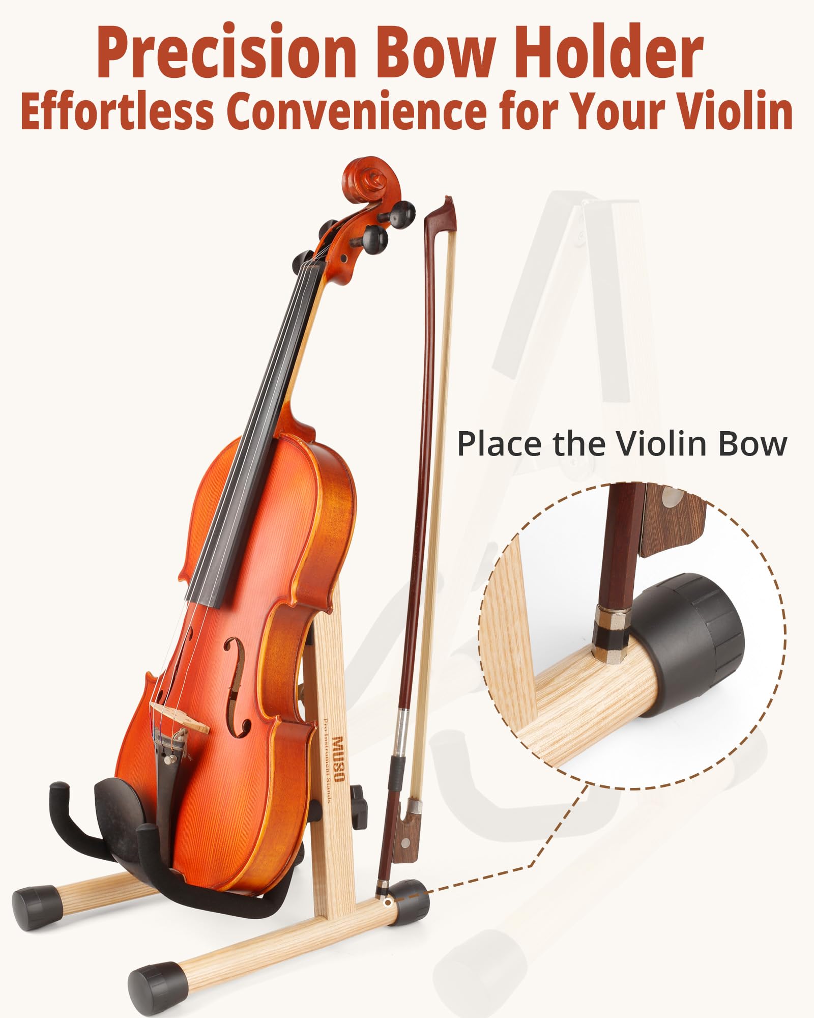 MUSO Support de violon avec support pour archet, ukulélé, support en bois pour mini guitare, banjo et mandoline (bois naturel)