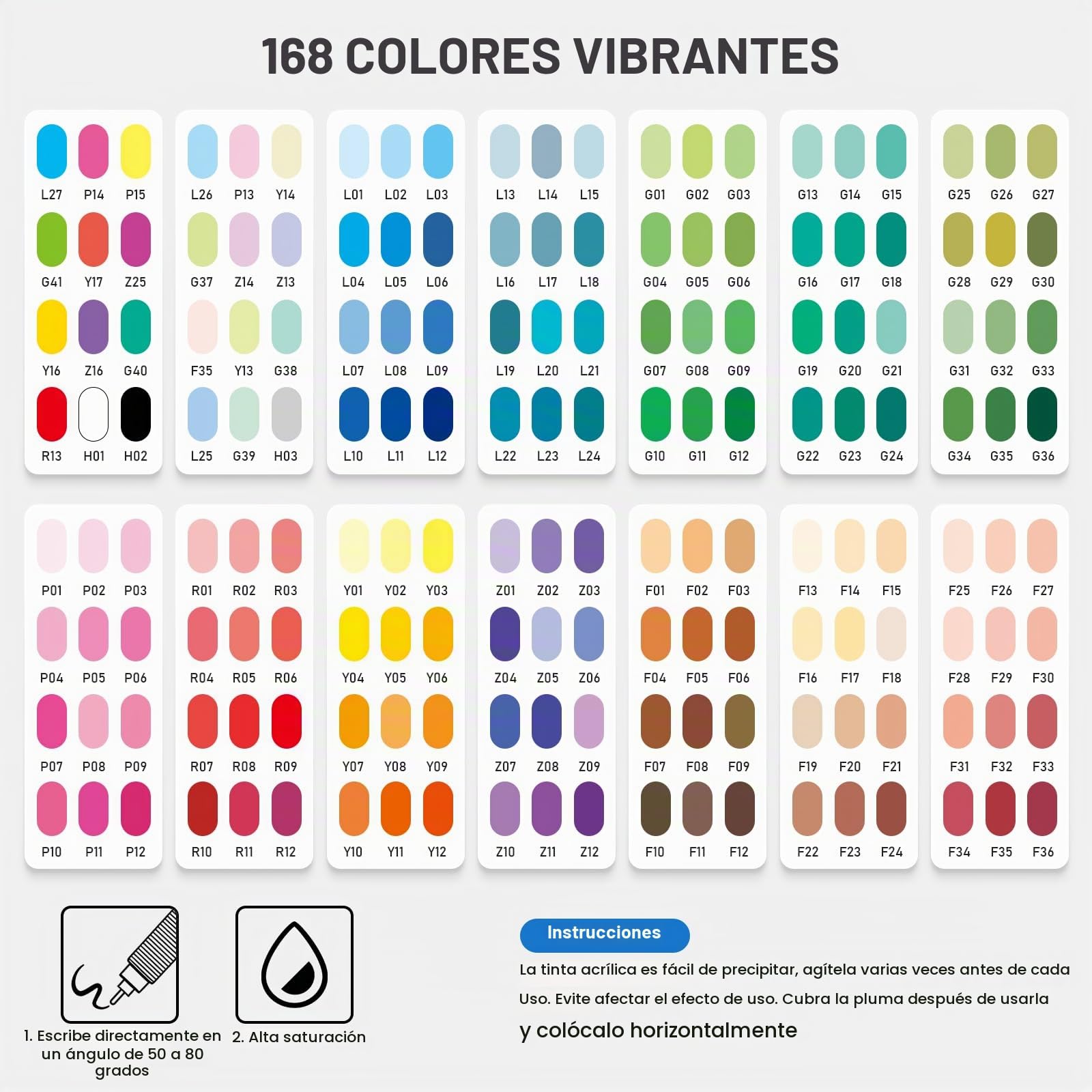 168 Colores Rotuladores Acrilicos con Punta Dura de 1 mm