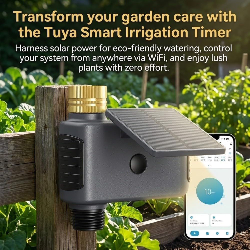 Smart WiFi Timer di irrigazione solare Controller elettronico del rubinetto del tubo dell'acqua Sistema di irrigazione programmabile per giardino da cortile Due prese