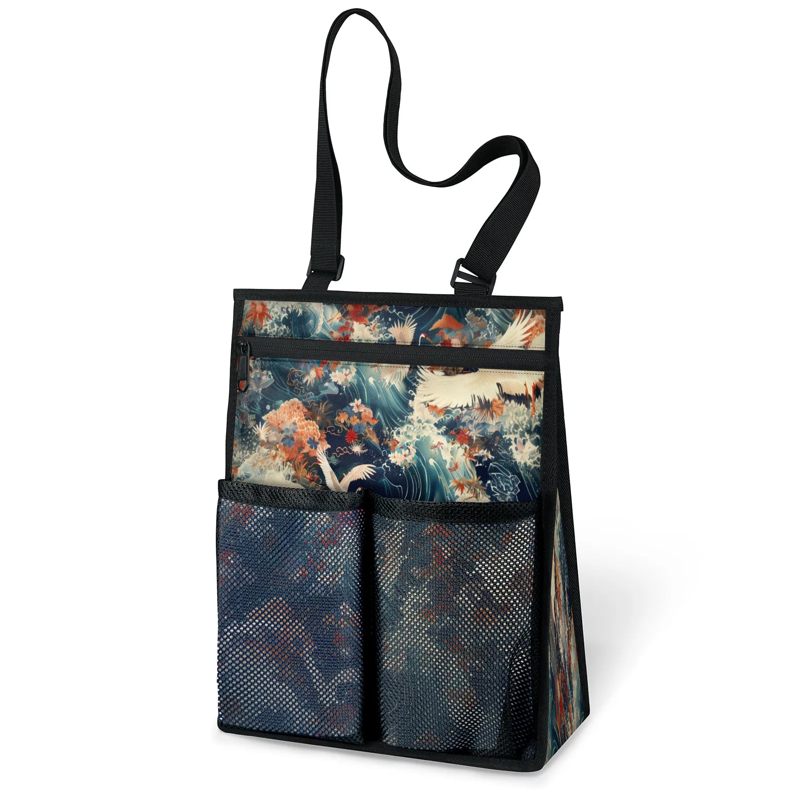 Ourtheme Japan Art Crane Portable Shower Bag for Travel Gym Camp Beach Tote Shower Caddy Bags Hanging Toiletry