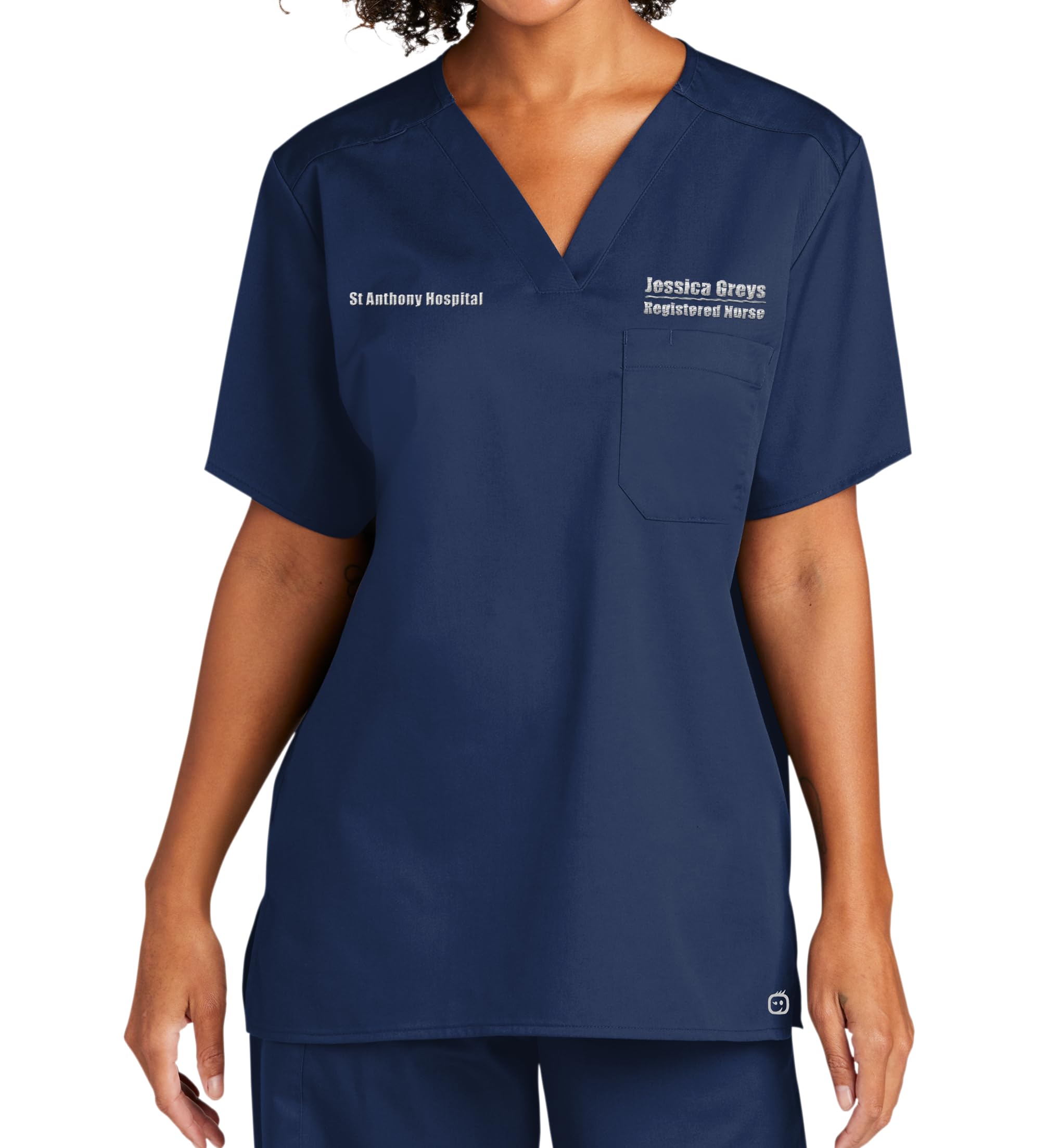 Custom Emroidered Scrub Top Add Your Embroidery Text Name Unisex Workflex V-Neck Medical Scrub Shirt Navy