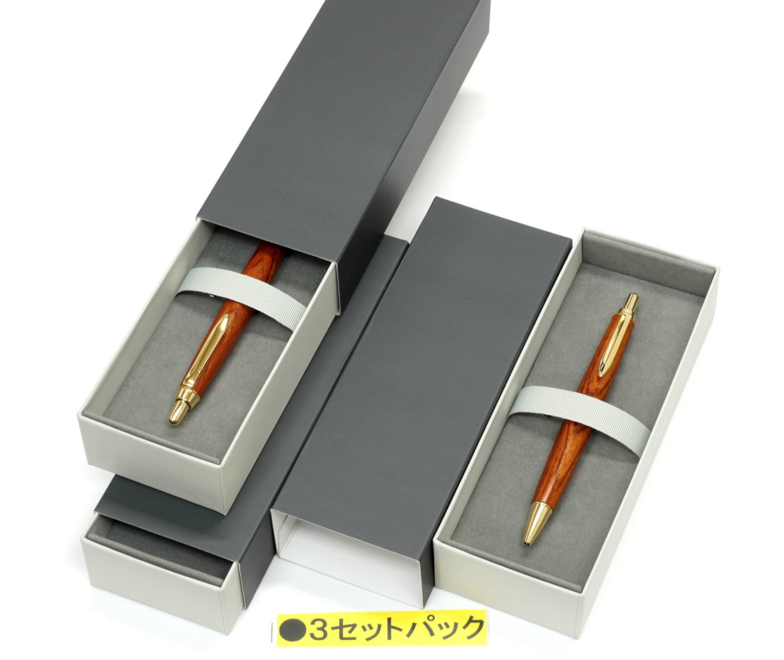 Amazon | 3本パック 日本製 木軸レトロノック式ボールペン 高級貼り箱