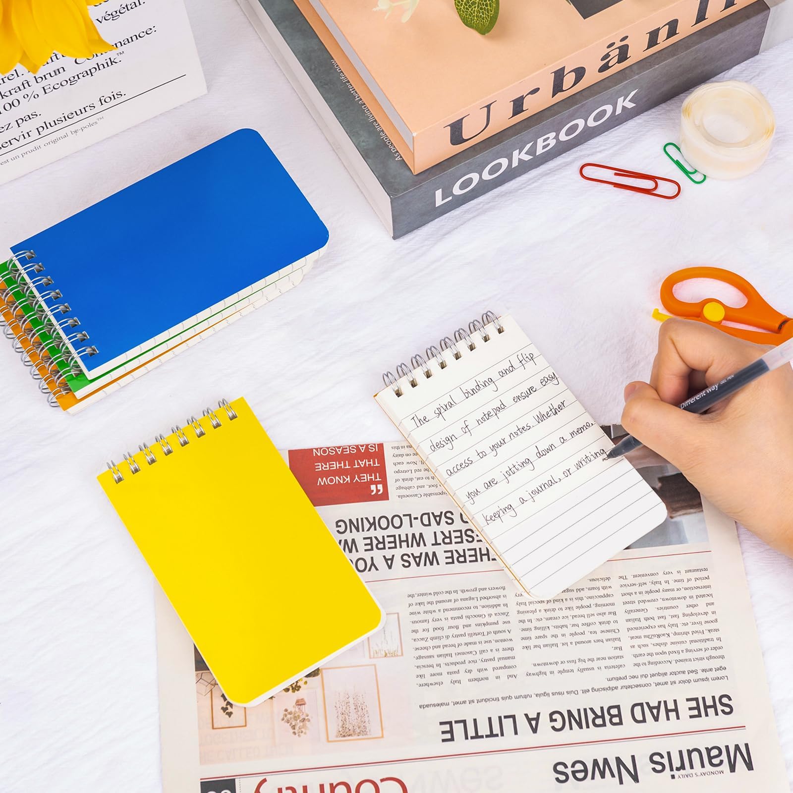 Cuaderno de bolsillo a granel de 3 x 5 pulgadas, 18 paquetes de bloc de notas en espiral con encuadernación superior, blocs pequeños de 6 colores, 60 hojas/120 páginas (80 g/m²) blocs de notas para el
