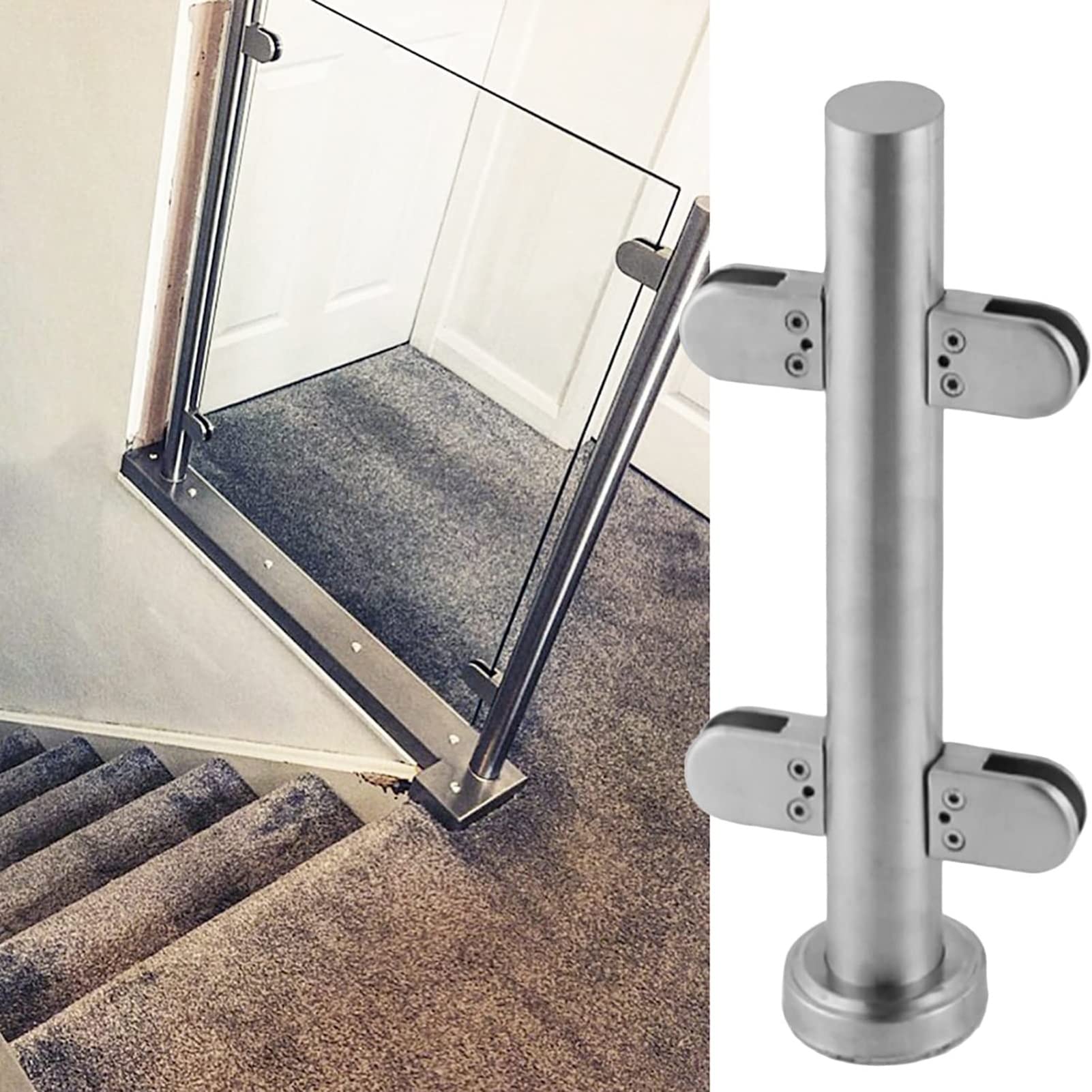 Postes de balaustrada de vidrio con abrazaderas de espiga para escaleras de ático, sistema de barandilla redonda con poste de valla de patio, kit de pasamanos interior y exterior