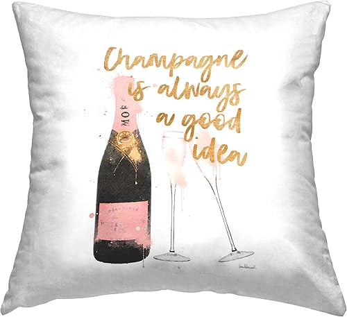 Stupell Industries Amanda Greenwood - Almohada con diseño de botella de champán Always Good Idea, color rosa, 18 x 18 pulgadas