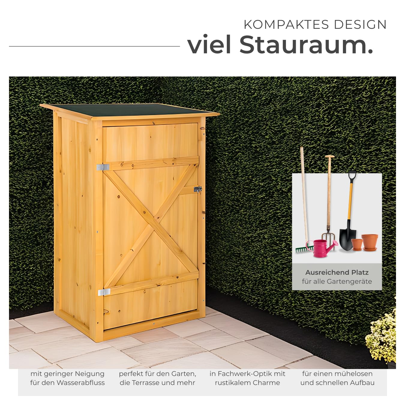 tectake Holz Gartenschrank wetterfest 75x56x118 cm Geräteschrank mit 2 Regalböden