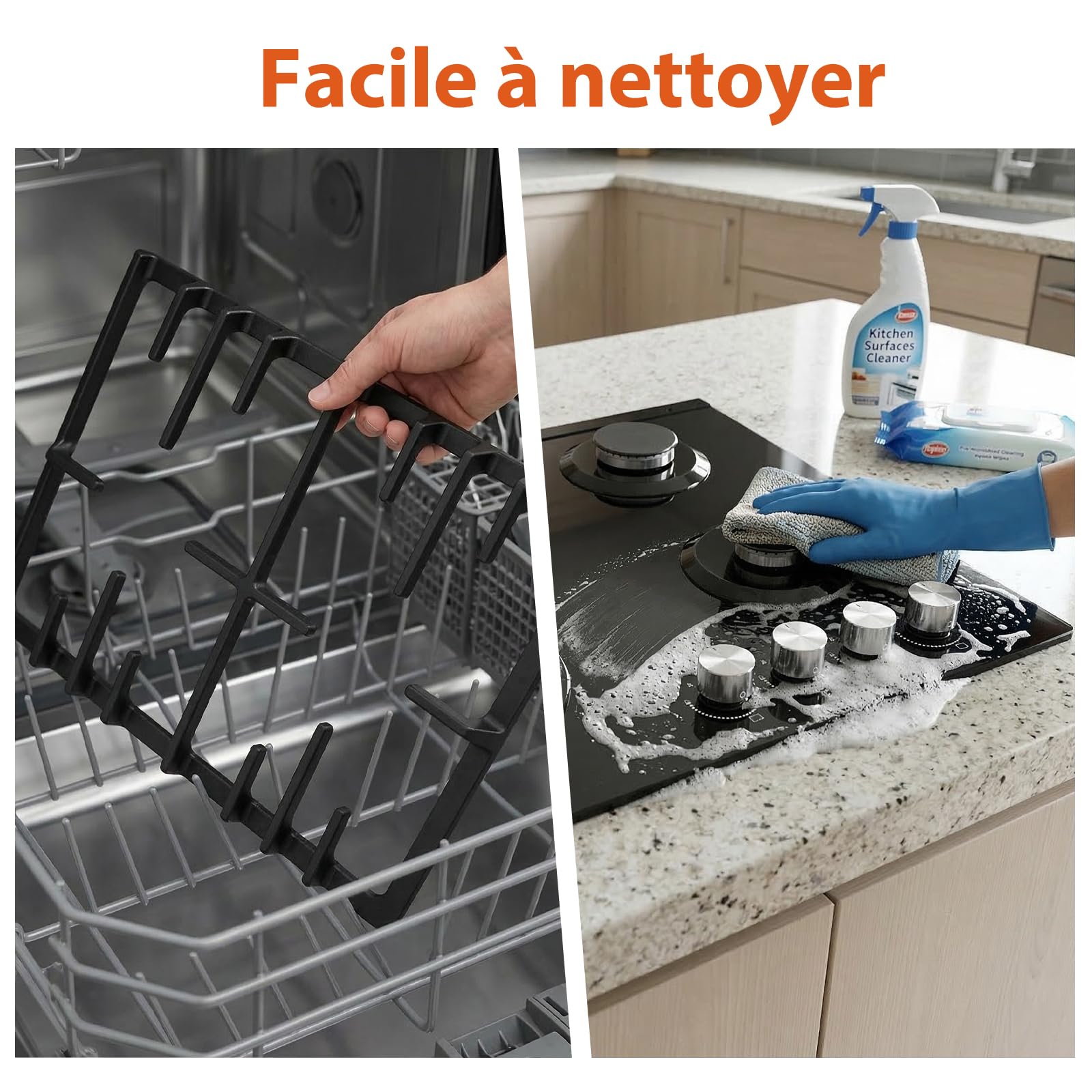 TOPWISH plaque de cuisson gaz 4 feux, plaque gaz 4 feux, table de cuisson encastrable 60cm avec blanc bouton rotatif éclairé, NG/LPG décapotable, protection d'extinction, allumage automatique, 8000W