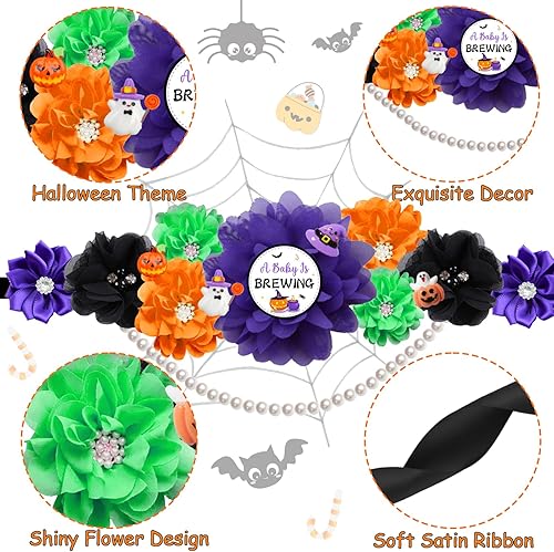 Miniatura 4 de Conjunto de banda y ramillete de maternidad para baby shower, color naranja, morado, verde, para Halloween, para baby shower, cinturón para el