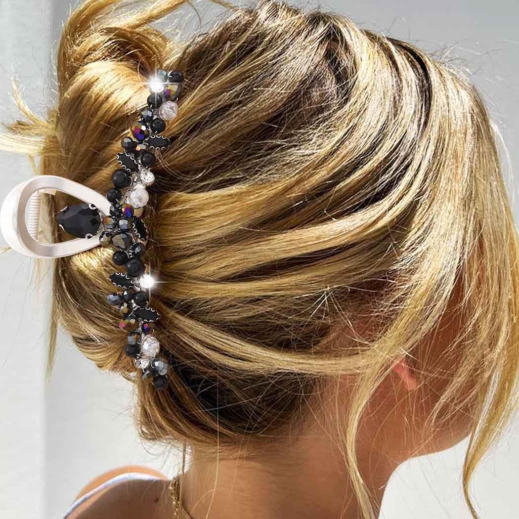 Reaky Rhinestone Hair Claw Clip Silver Metal Claw Clips Large Beaded Hair Jaw Clips Accessories for Women