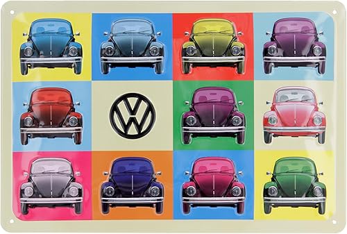 BRISA VW Collection - Letrero de hojalata retro de Volkswagen, decoración vintage de metal en diseño de escarabajo (multicolor)