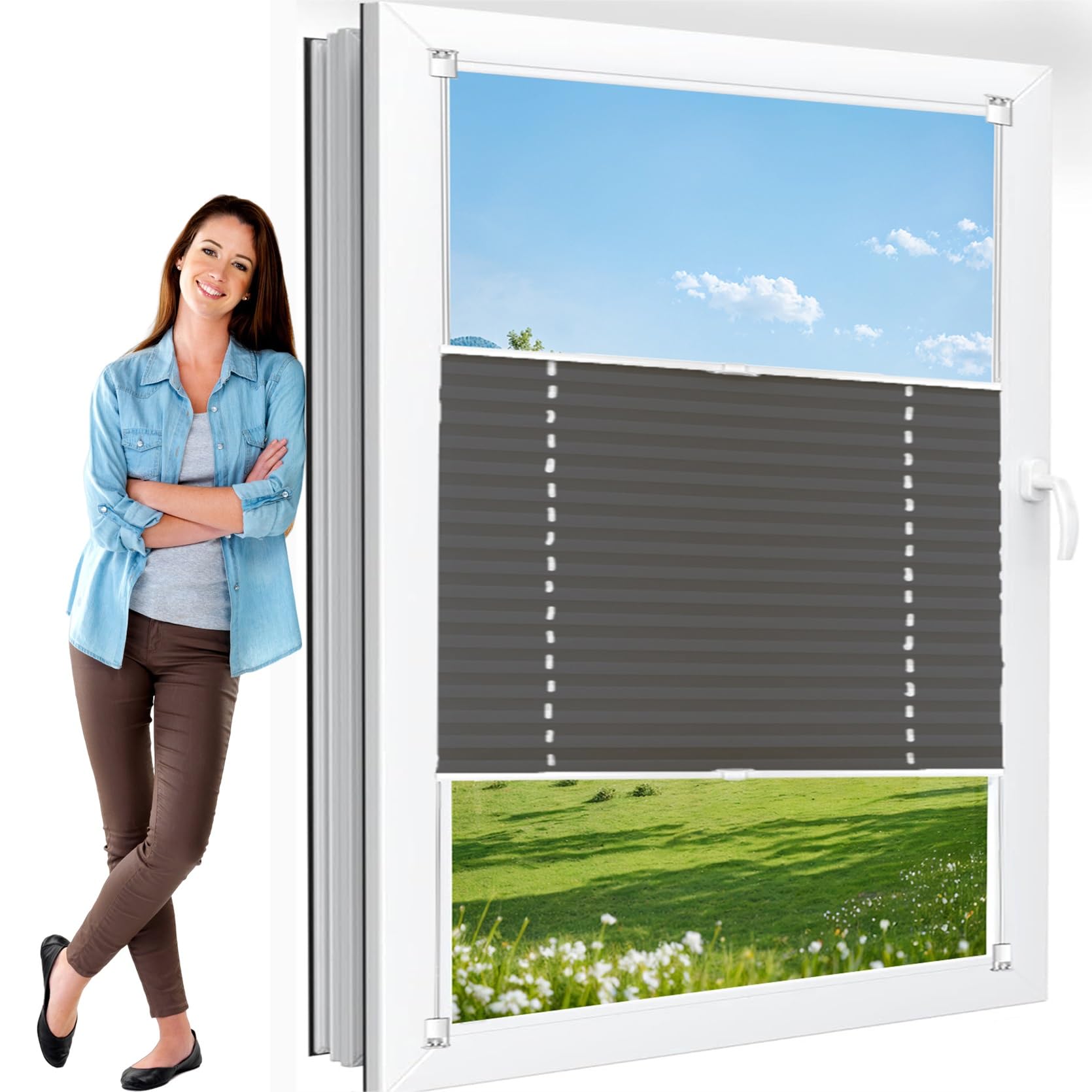 Store plissé opaque isolant thermique 115x195 cm pour fenêtre