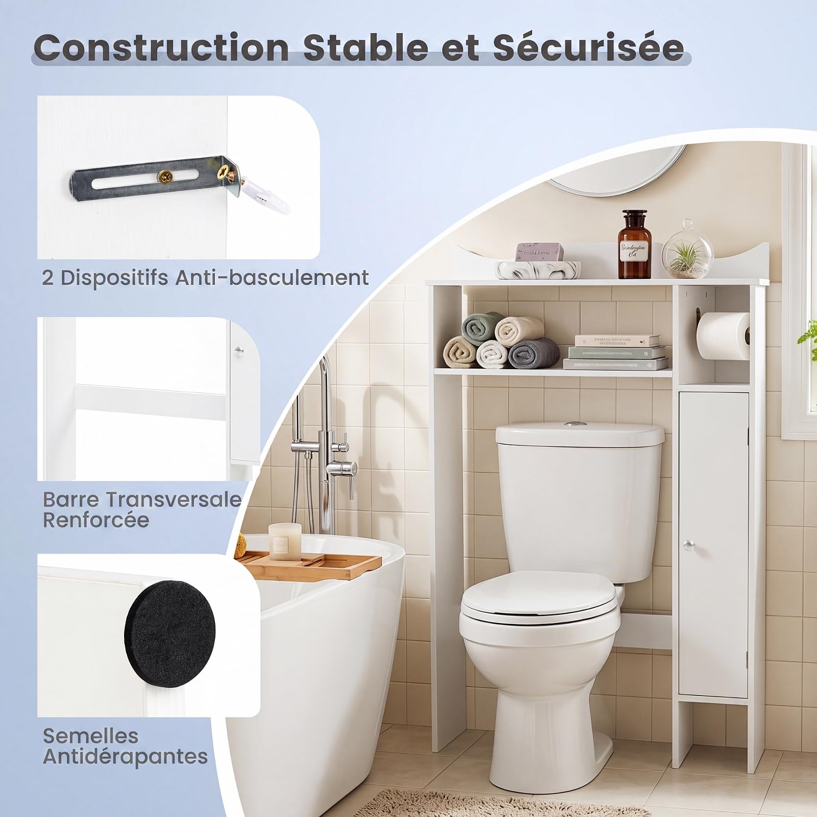 COSTWAY Meuble WC, Étagère au-Dessus des Toilettes, 20x75,5x110 cm, Blanc