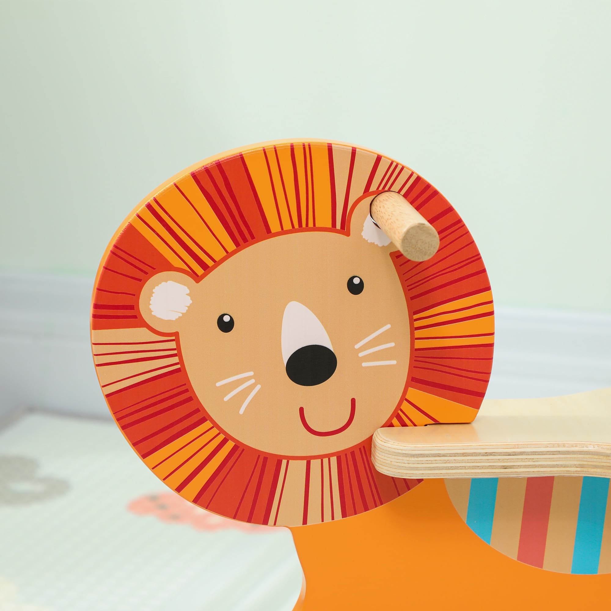 AIYAPLAY Schaukelpferd Holz, Kinder Schaukeltier mit Haltegriffen Schaukeltier Löwen für Kinder von 2-5 Jahren Orange